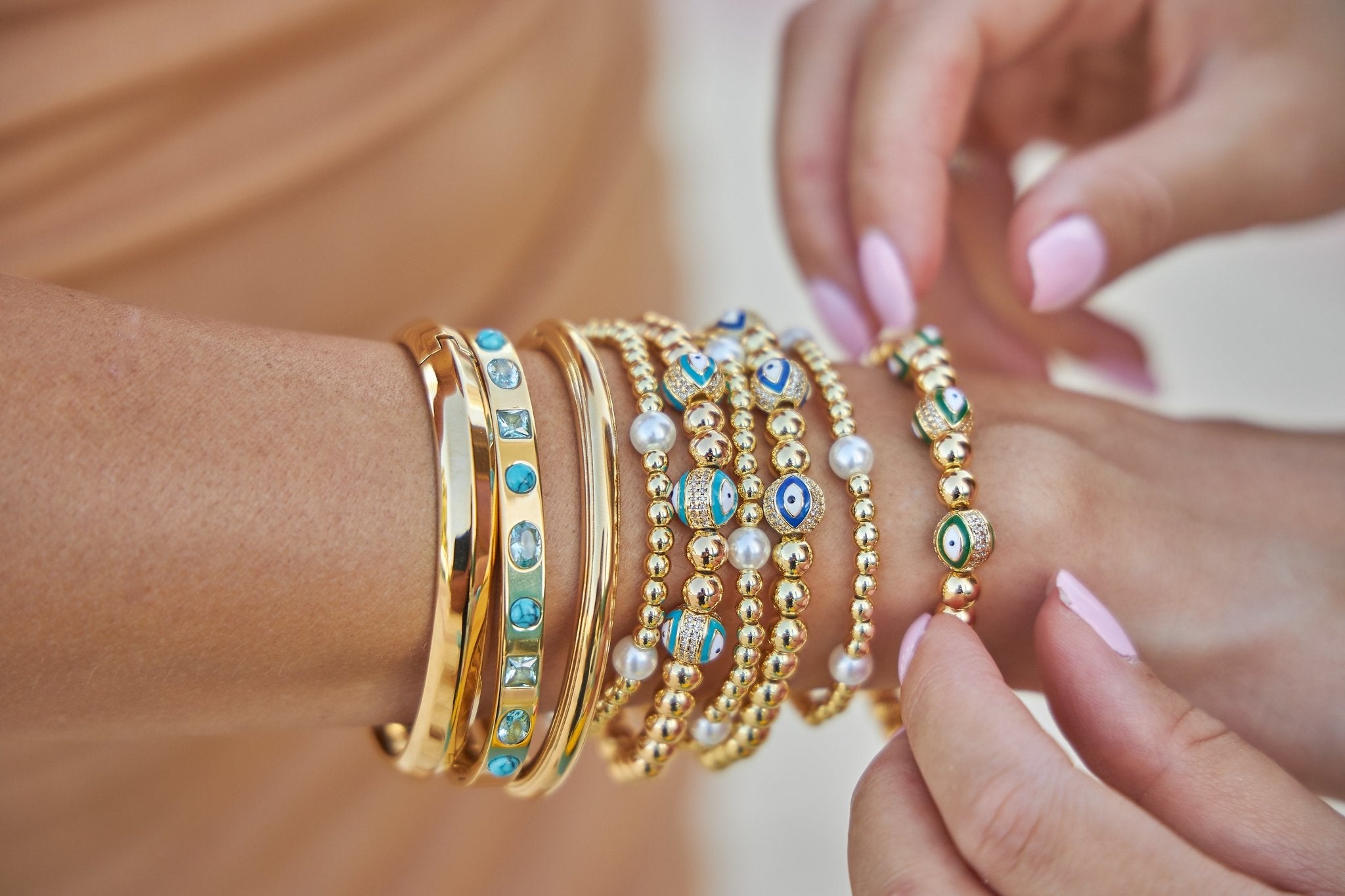 Gold Bead and Pearl Bracelets