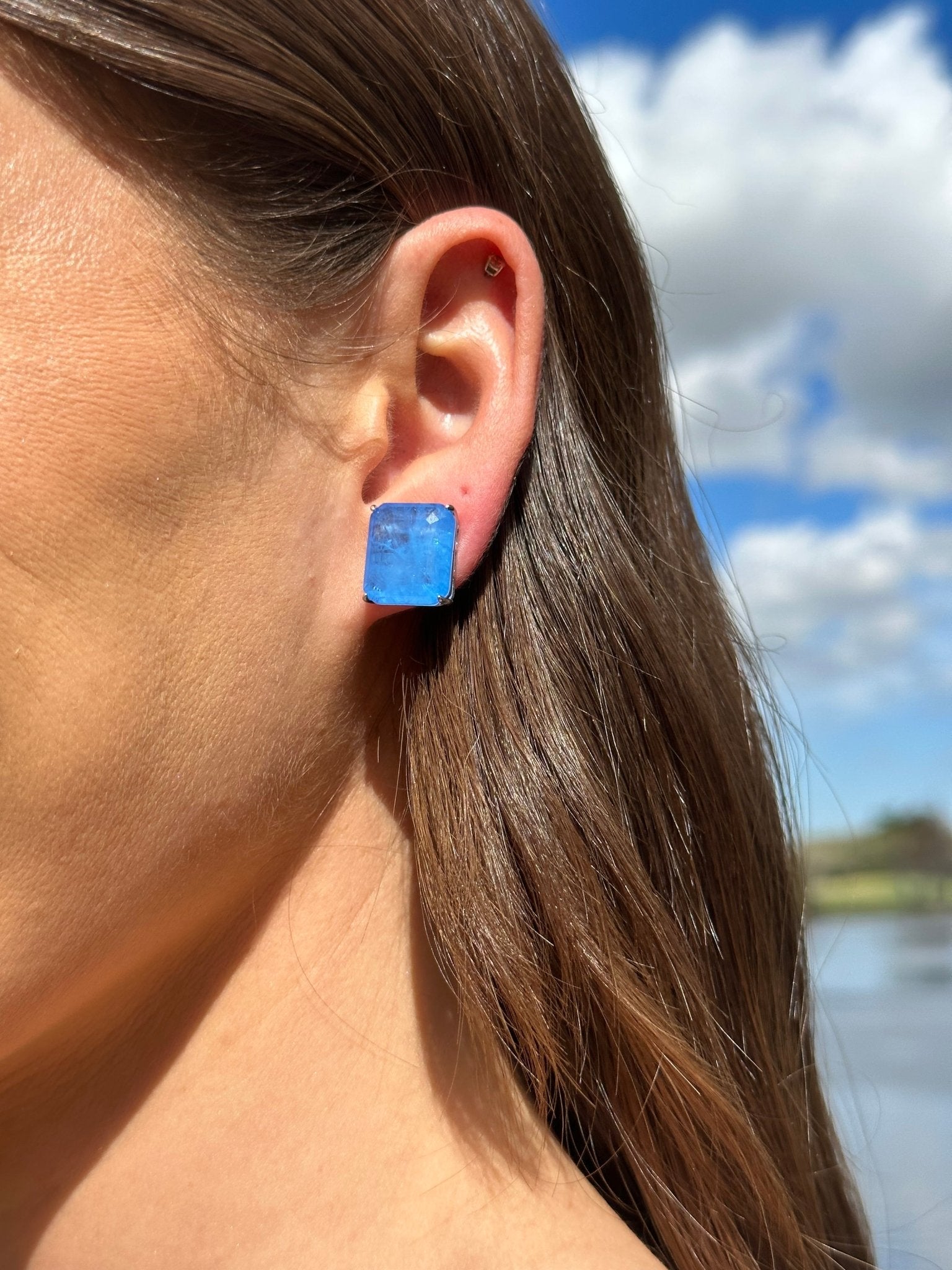 Azure Blue Oversized Goddess Studs - NOA Jewels -