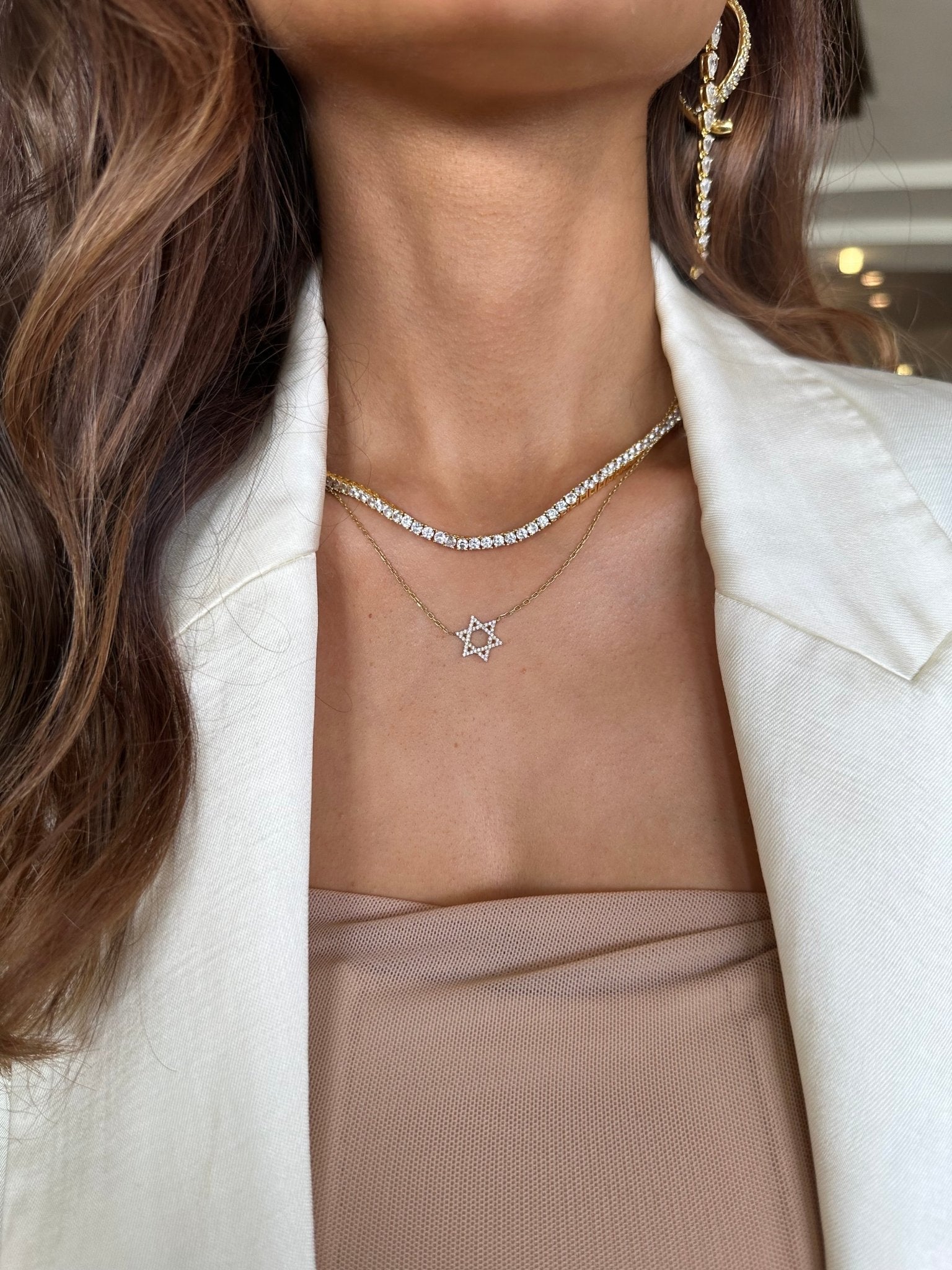 Dainty Star of David Necklace Solid Gold/Diamonds - NOA Jewels -
