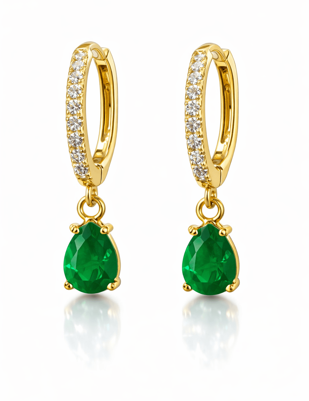 Diamond Emerald Pear Pave Huggies - NOA Jewels - 