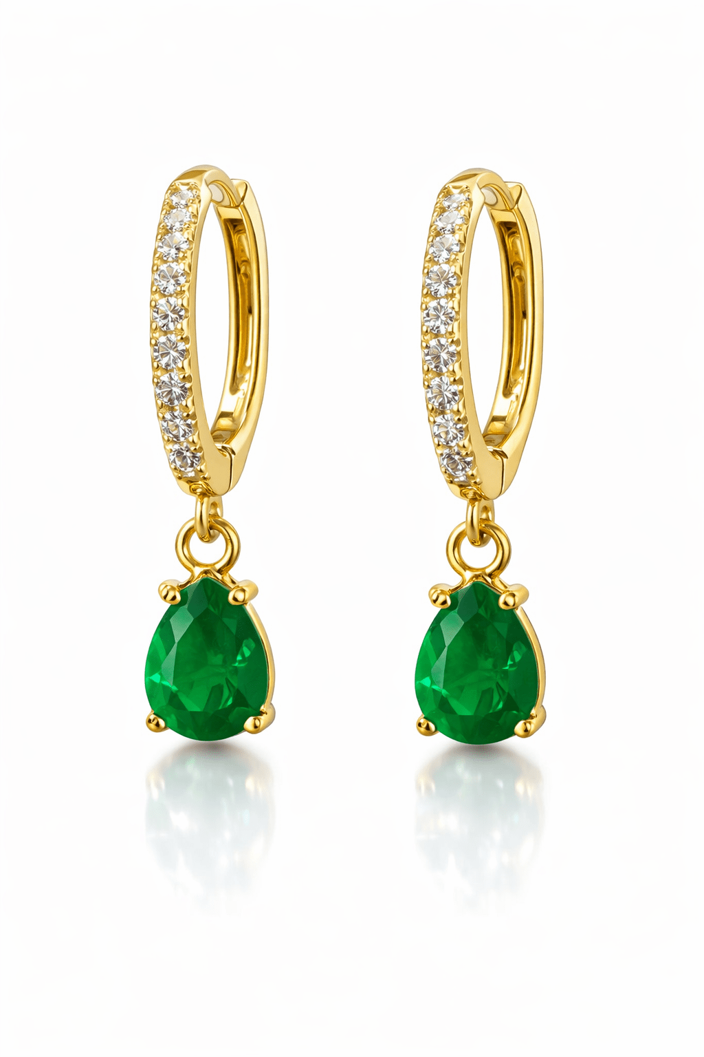 Diamond Emerald Pear Pave Huggies - NOA Jewels - 