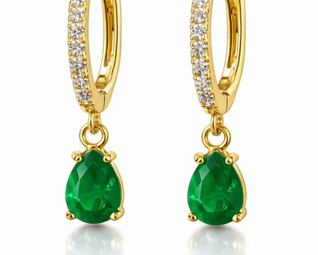 Diamond Emerald Pear Pave Huggies - NOA Jewels - 