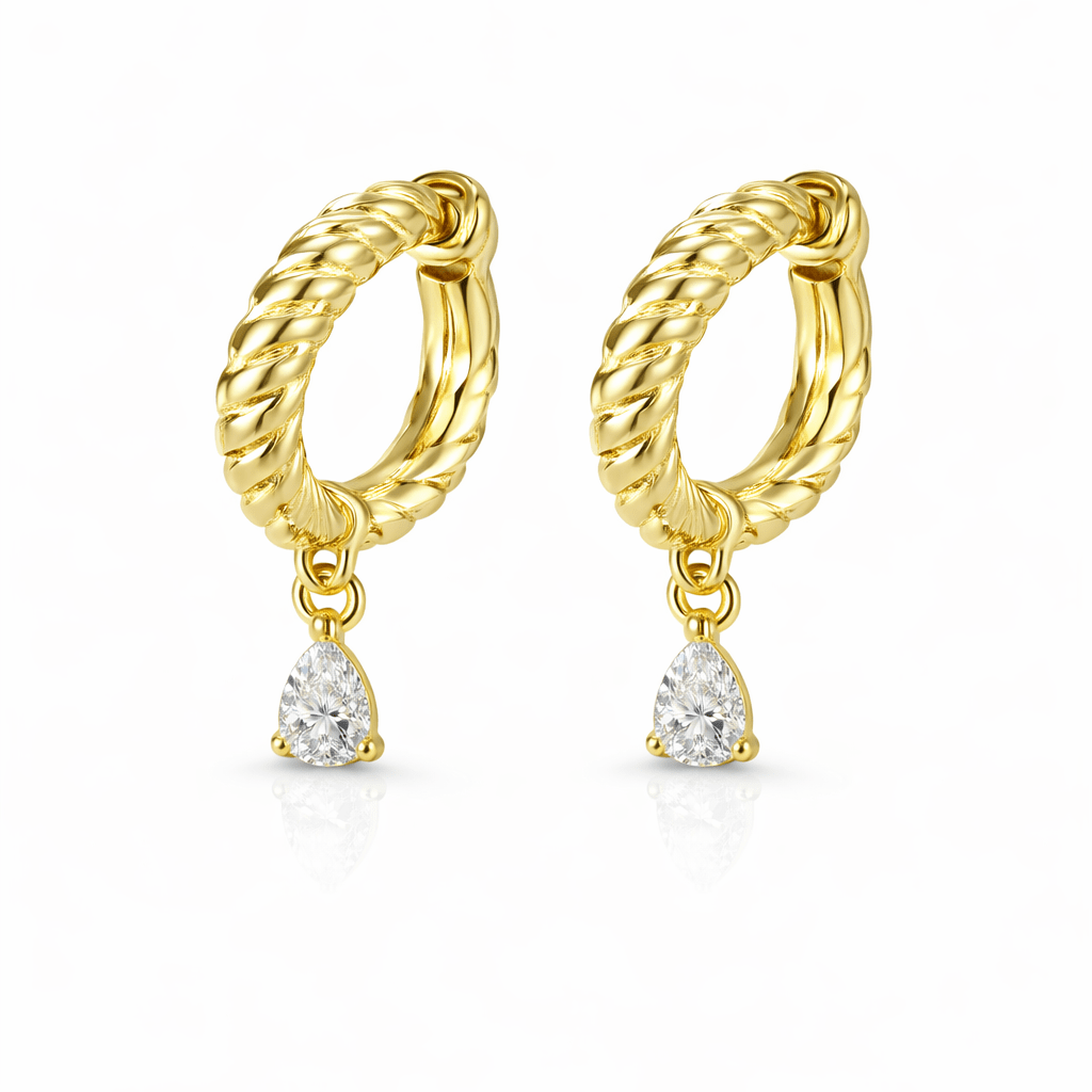 Diamond Single Pear Drop Rope Huggies - NOA Jewels - 