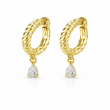 Diamond Single Pear Drop Rope Huggies - NOA Jewels - 