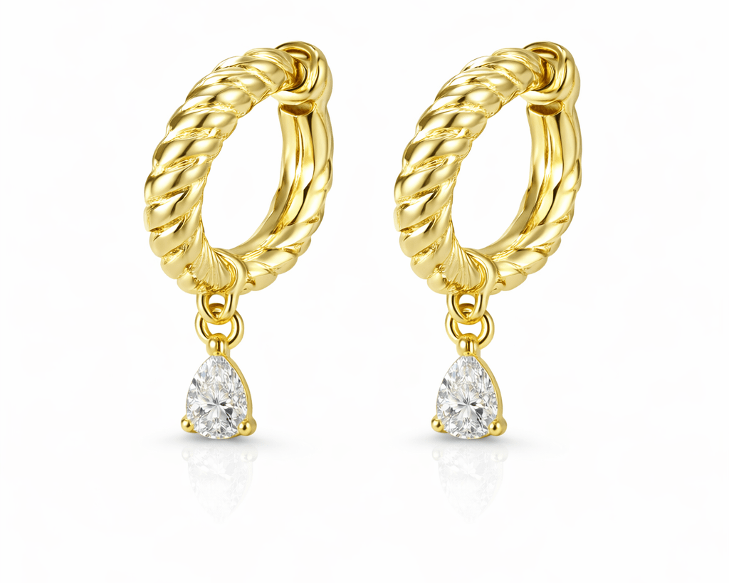 Diamond Single Pear Drop Rope Huggies - NOA Jewels - 