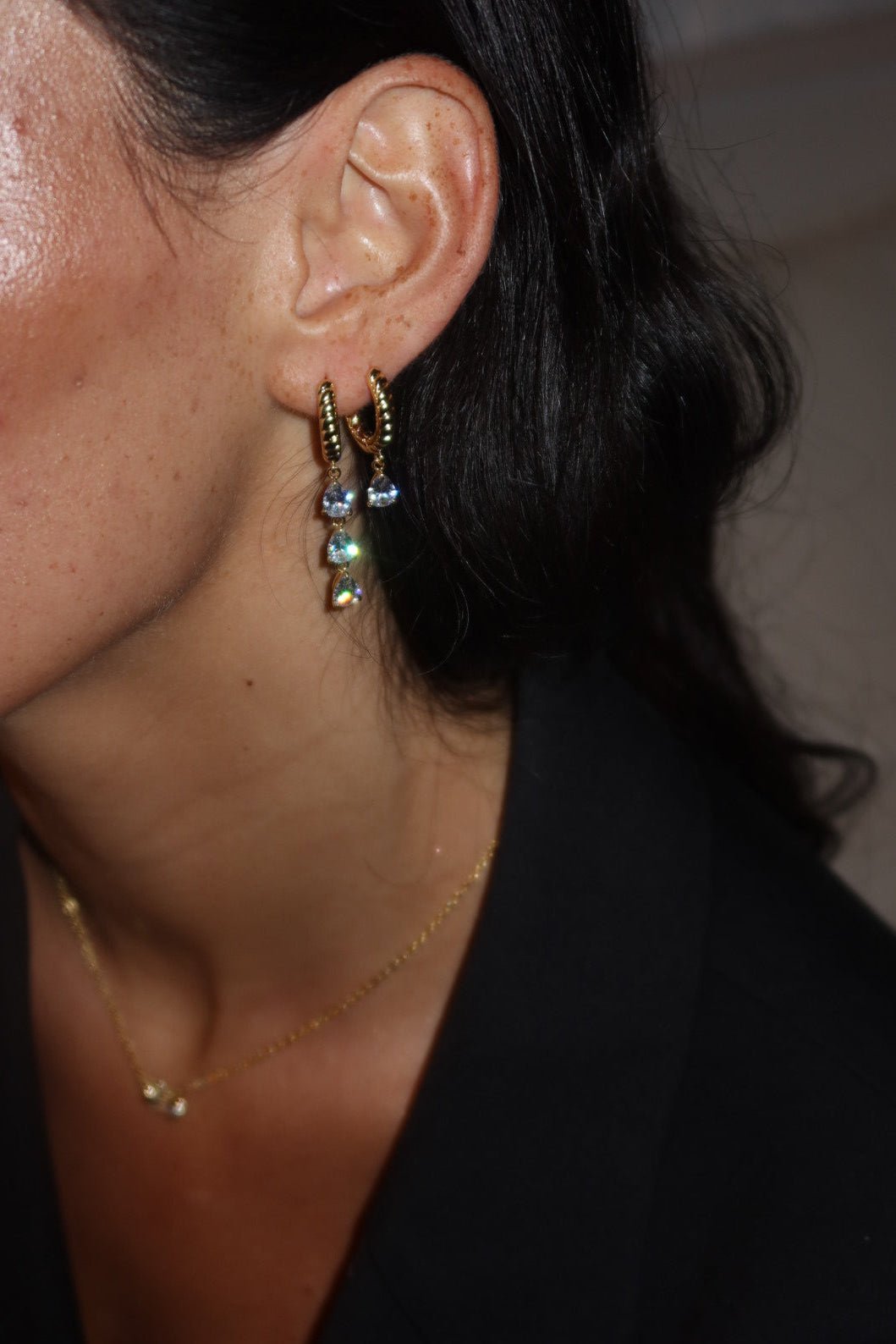 Diamond Triple Pear Drop Rope Huggies - NOA Jewels - 