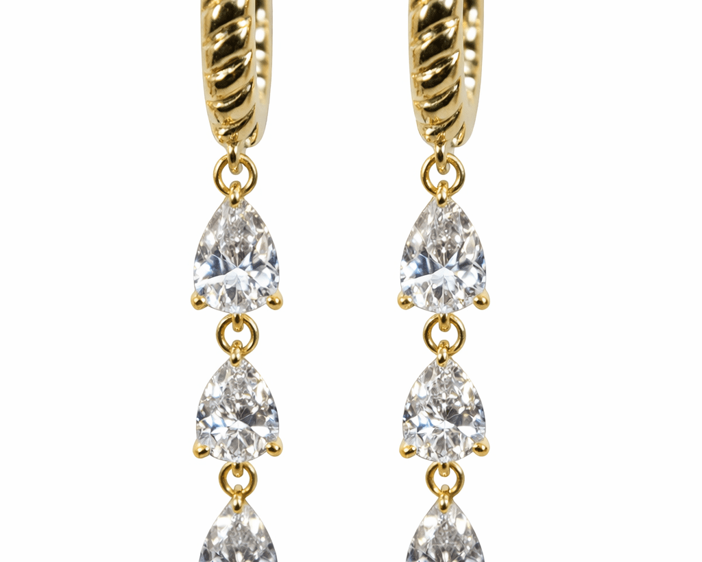 Diamond Triple Pear Drop Rope Huggies - NOA Jewels - 