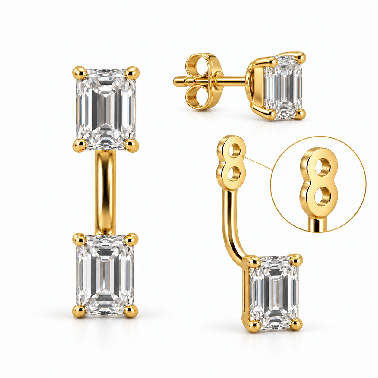 Emerald-Cut Floating Studs - NOA Jewels - Earrings