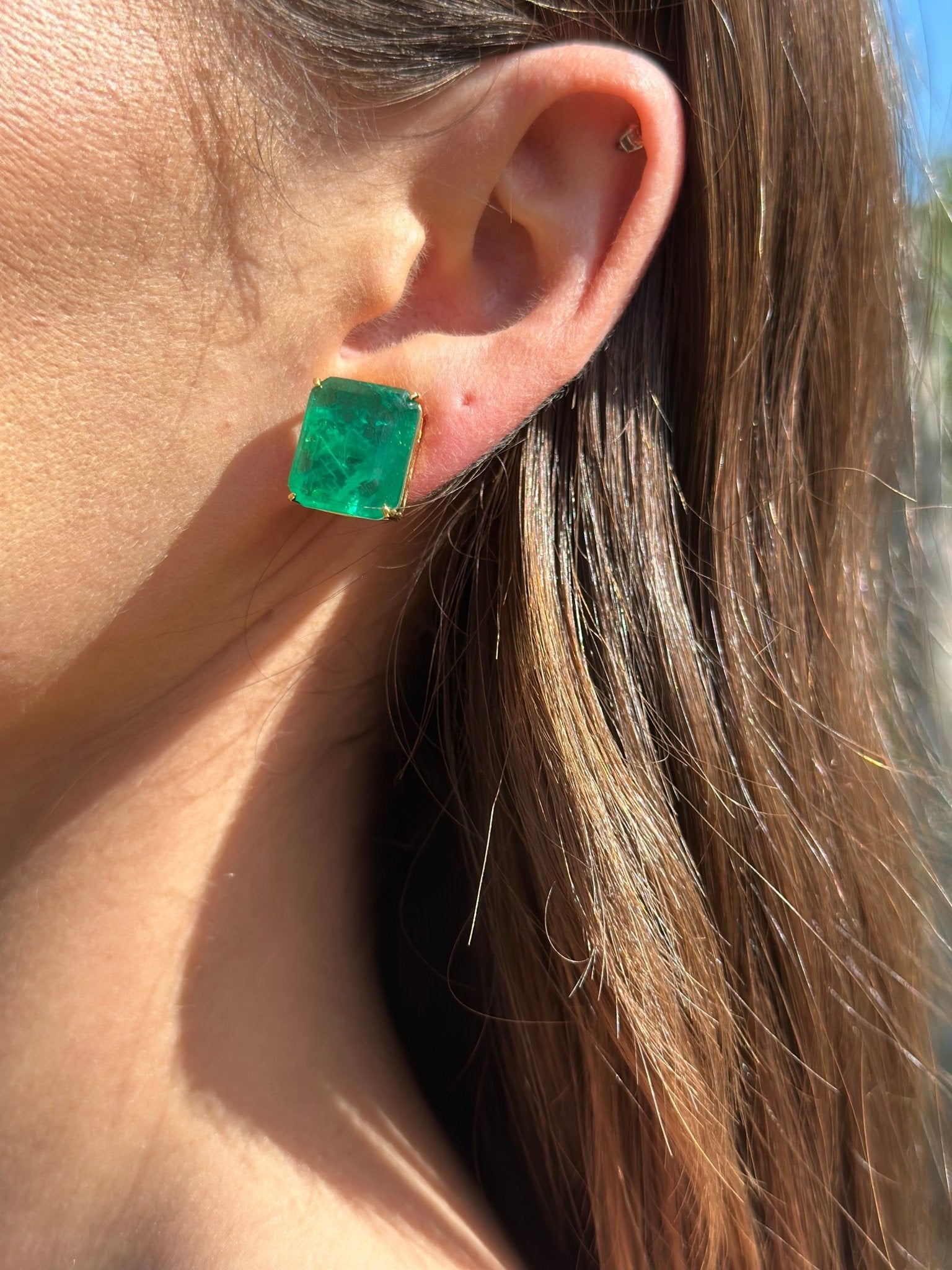 Emerald Ovesized Goddess Studs - NOA Jewels -