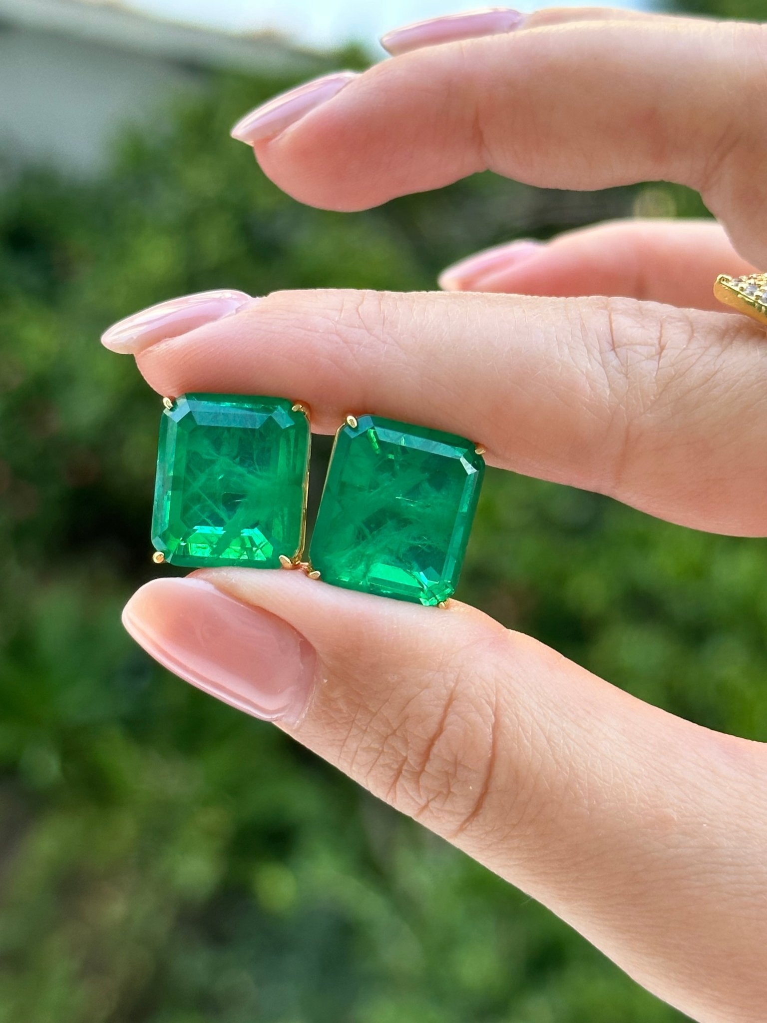 Emerald Ovesized Goddess Studs - NOA Jewels -