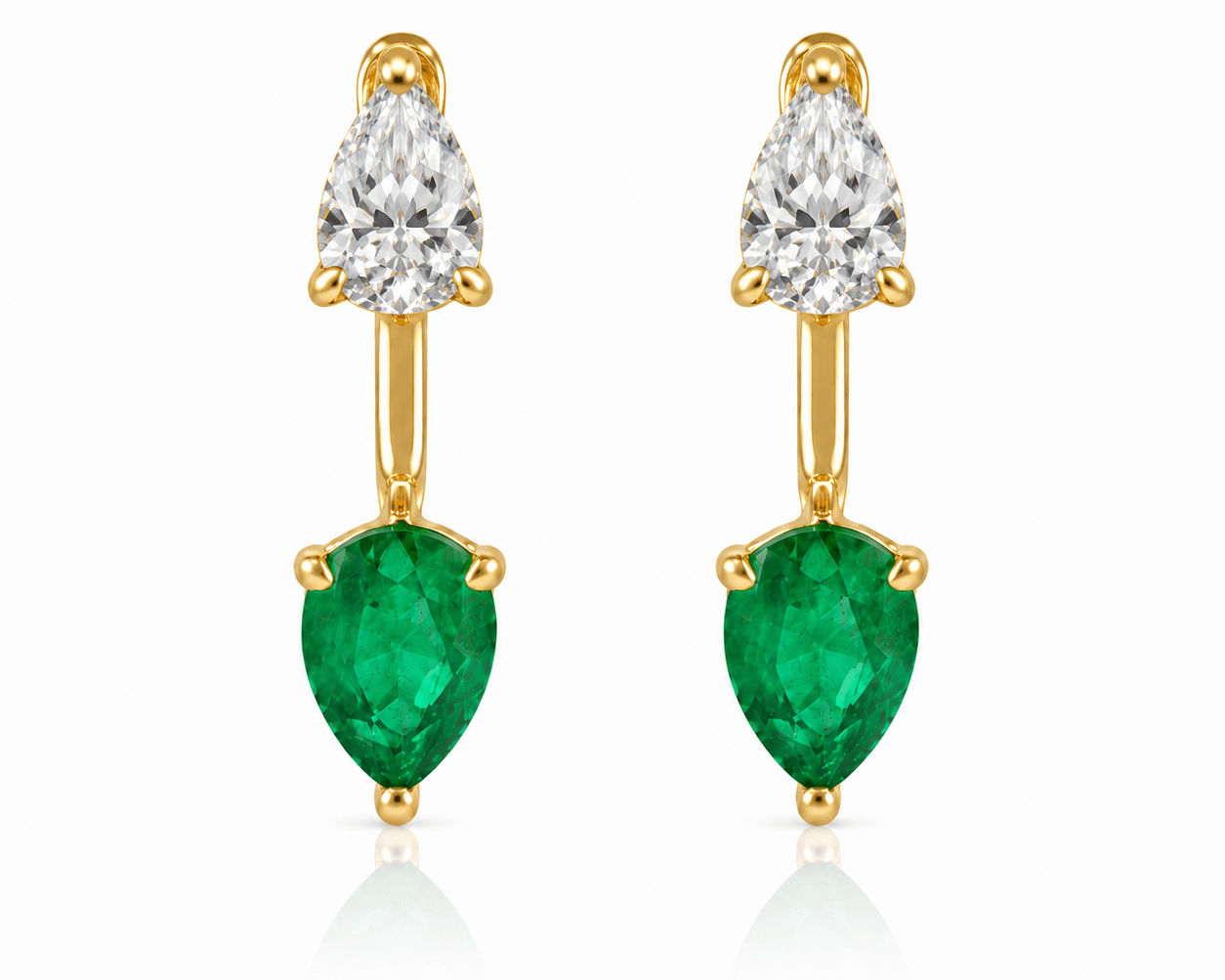 Floating Double Diamond Studs Emerald - NOA Jewels - 