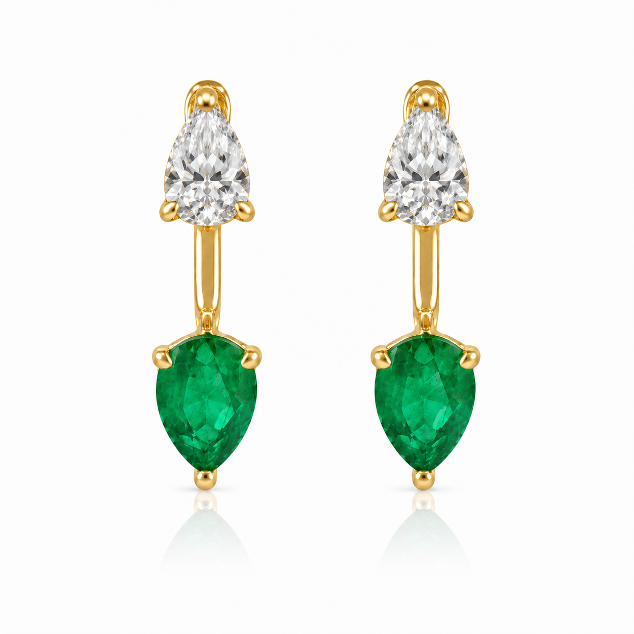 Floating Double Diamond Studs Emerald - NOA Jewels - 