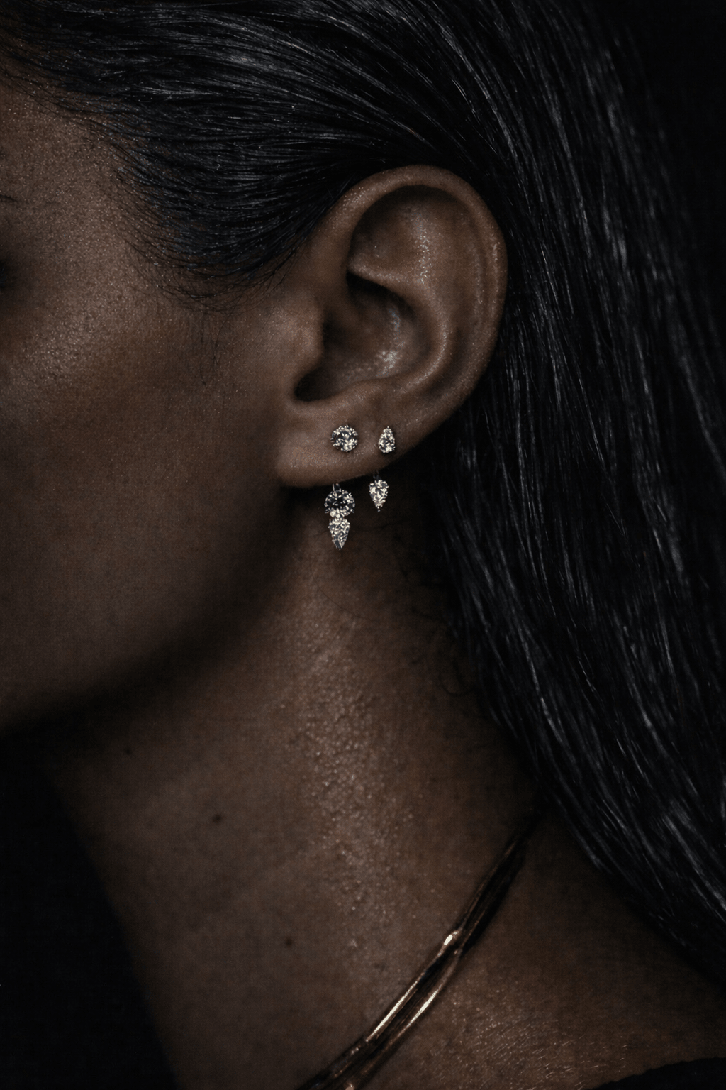 Floating Triple Diamond Studs - NOA Jewels - 