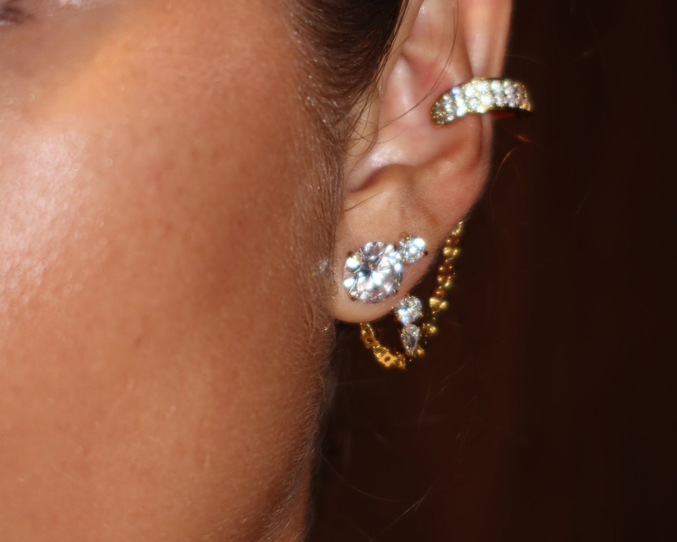 Floating Triple Diamond Studs - NOA Jewels - 