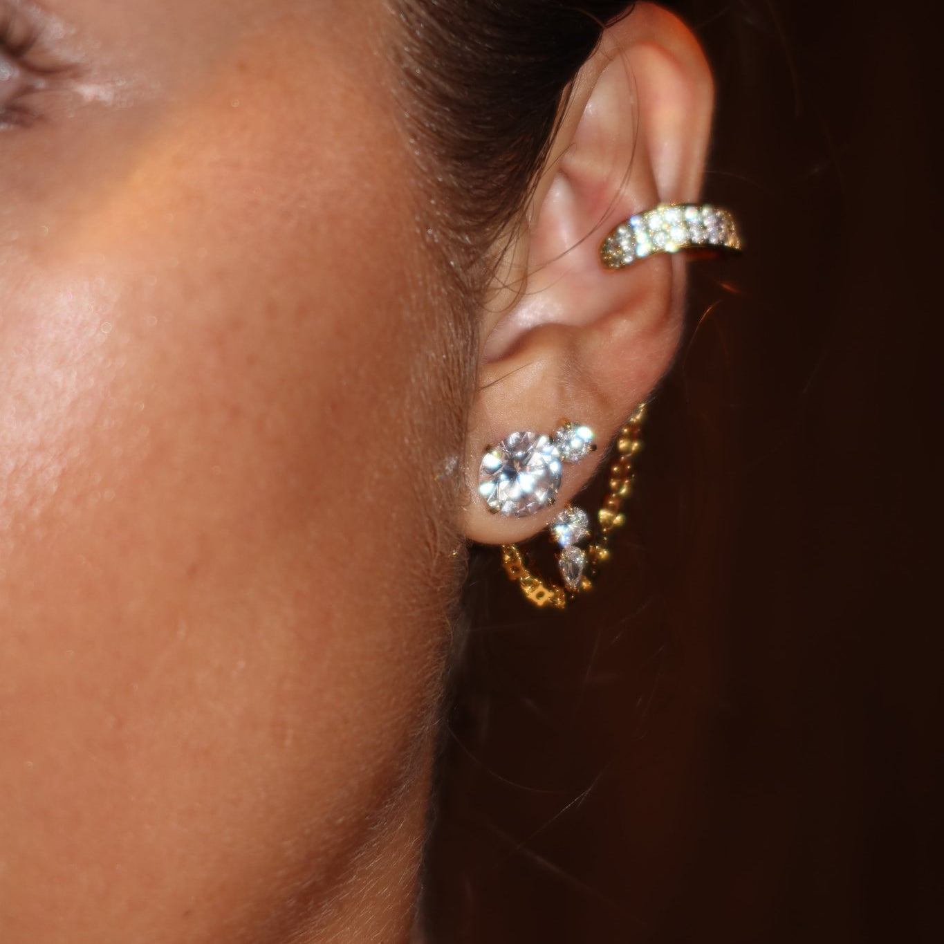 Floating Triple Diamond Studs - NOA Jewels - 