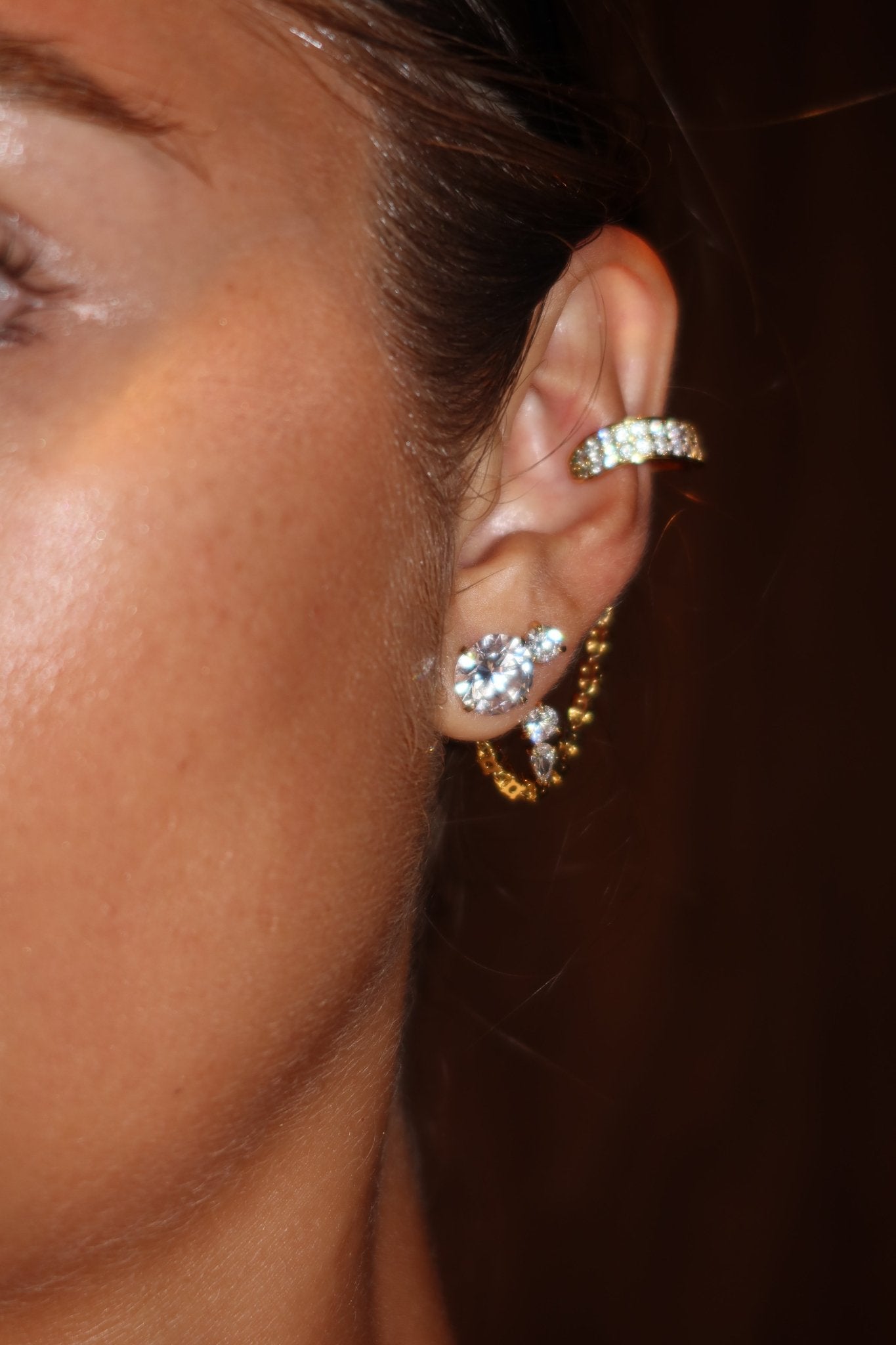 Floating Triple Diamond Studs - NOA Jewels - 