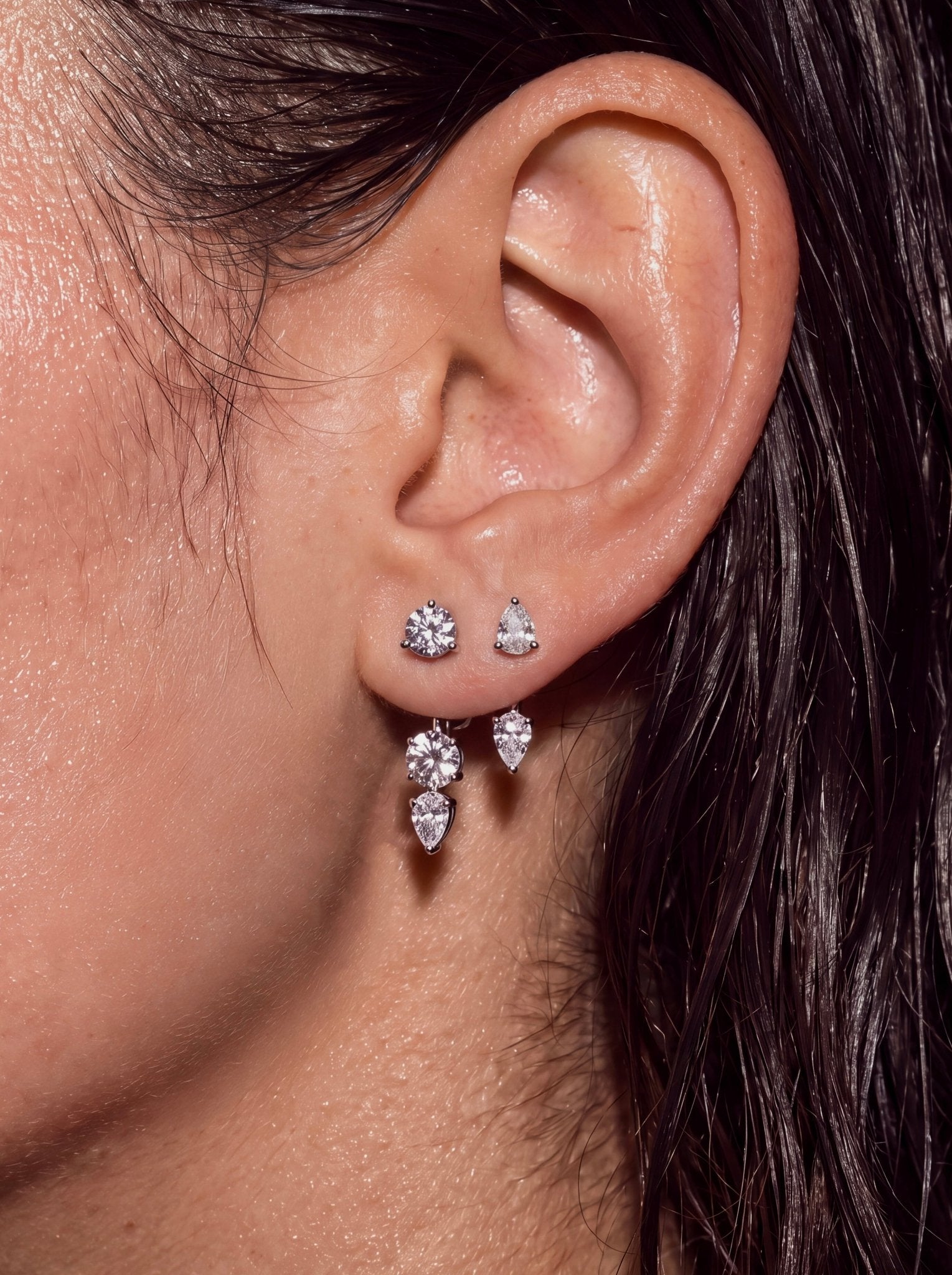 Floating Triple Diamond Studs - NOA Jewels -