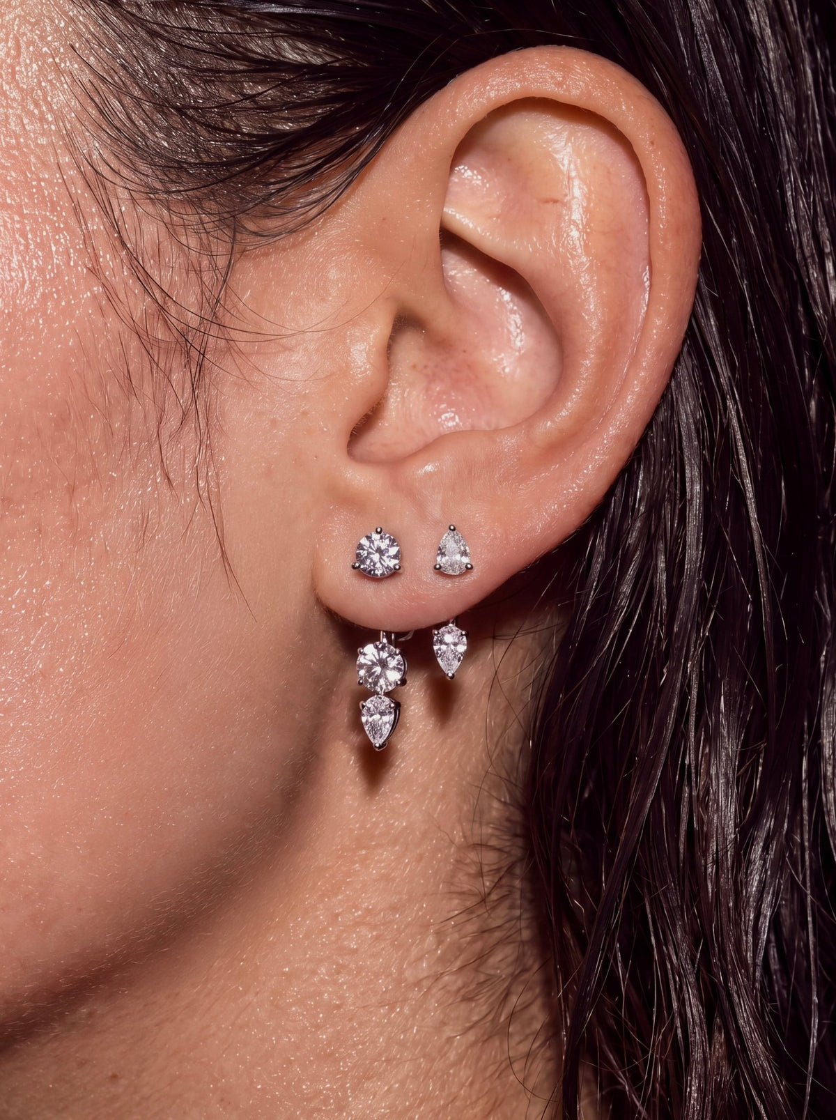 Floating Triple Diamond Studs - NOA Jewels -