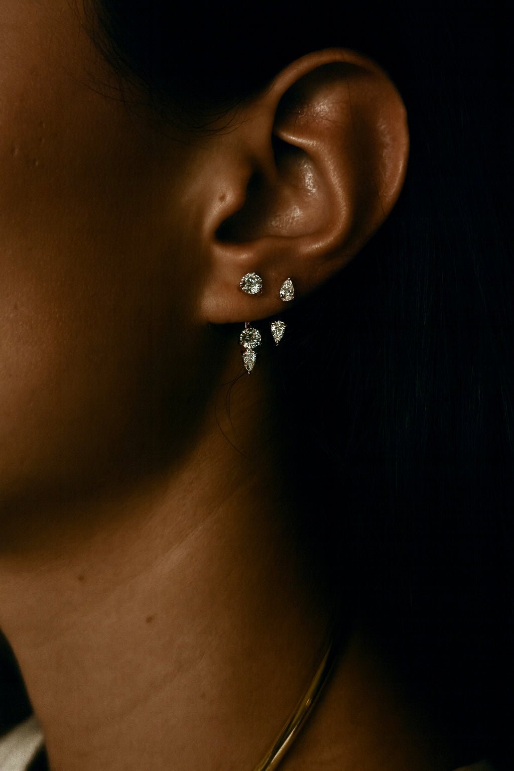 Floating Triple Diamond Studs - NOA Jewels - 