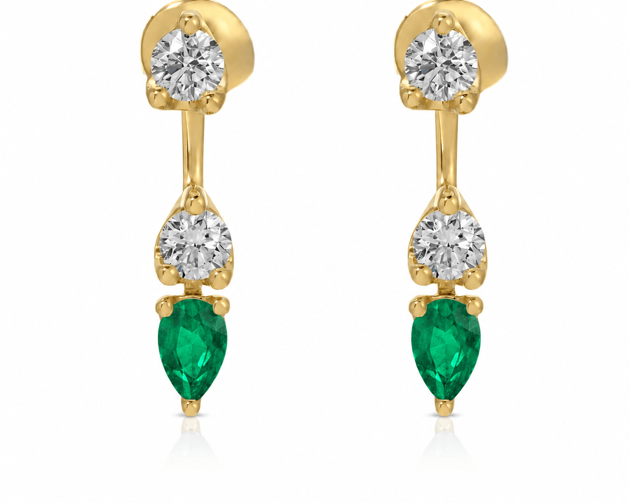 Floating Triple Diamond Studs Emerald - NOA Jewels - 