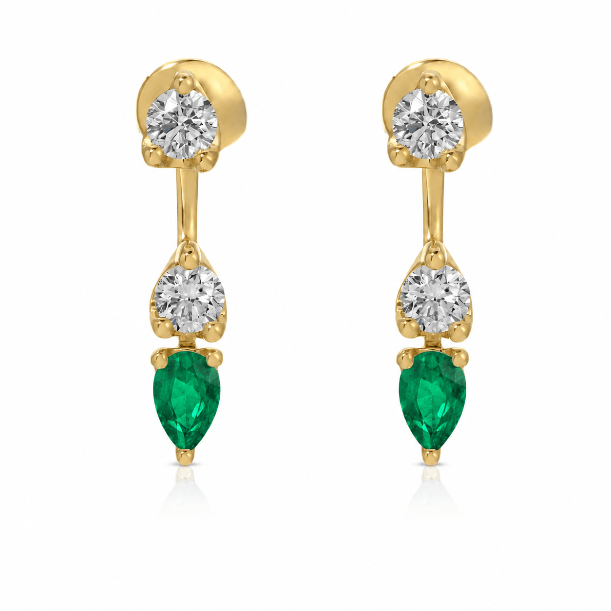 Floating Triple Diamond Studs Emerald - NOA Jewels - 