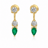 Floating Triple Diamond Studs Emerald - NOA Jewels - 