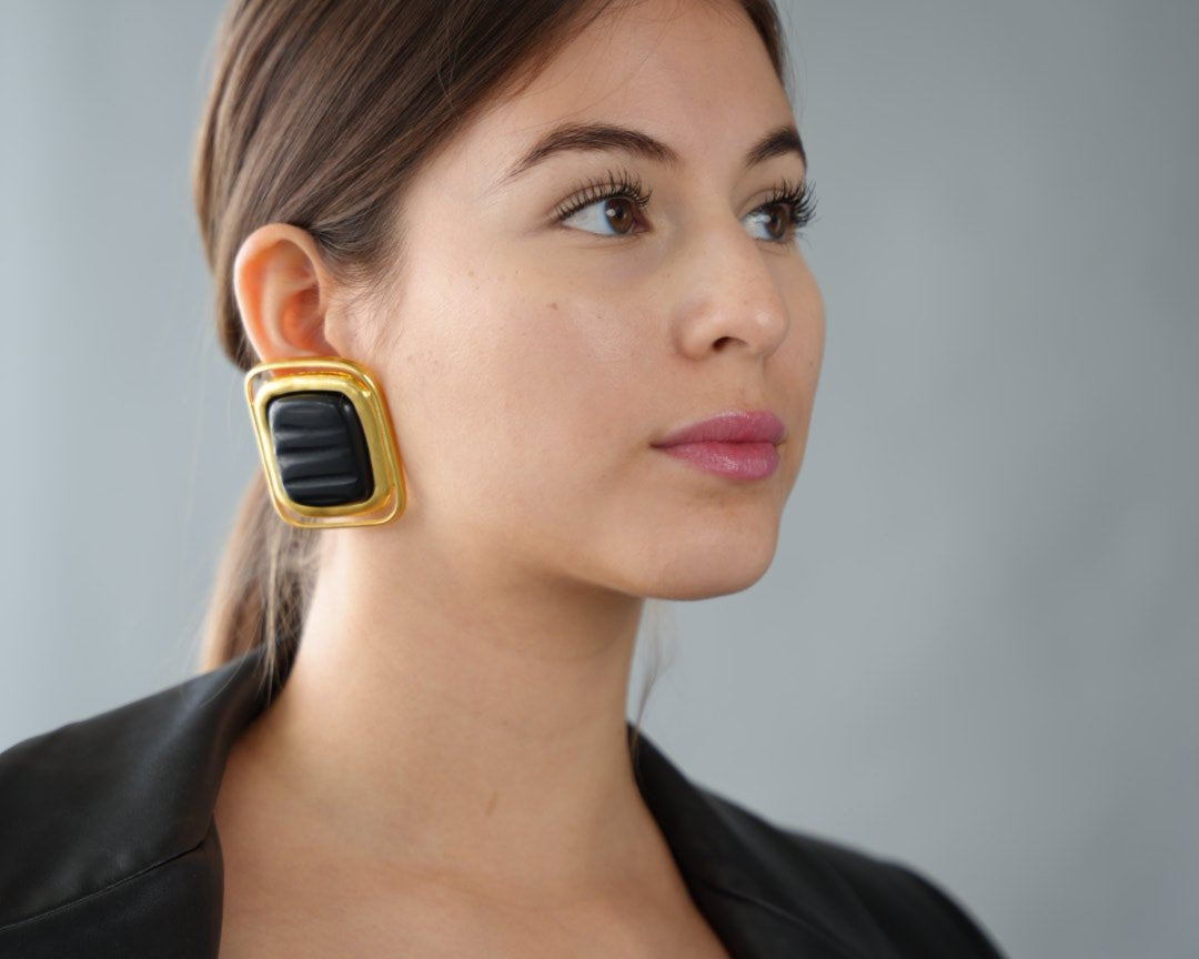 Laurent - Golden Black Resin Earrings - NOA Jewels - 