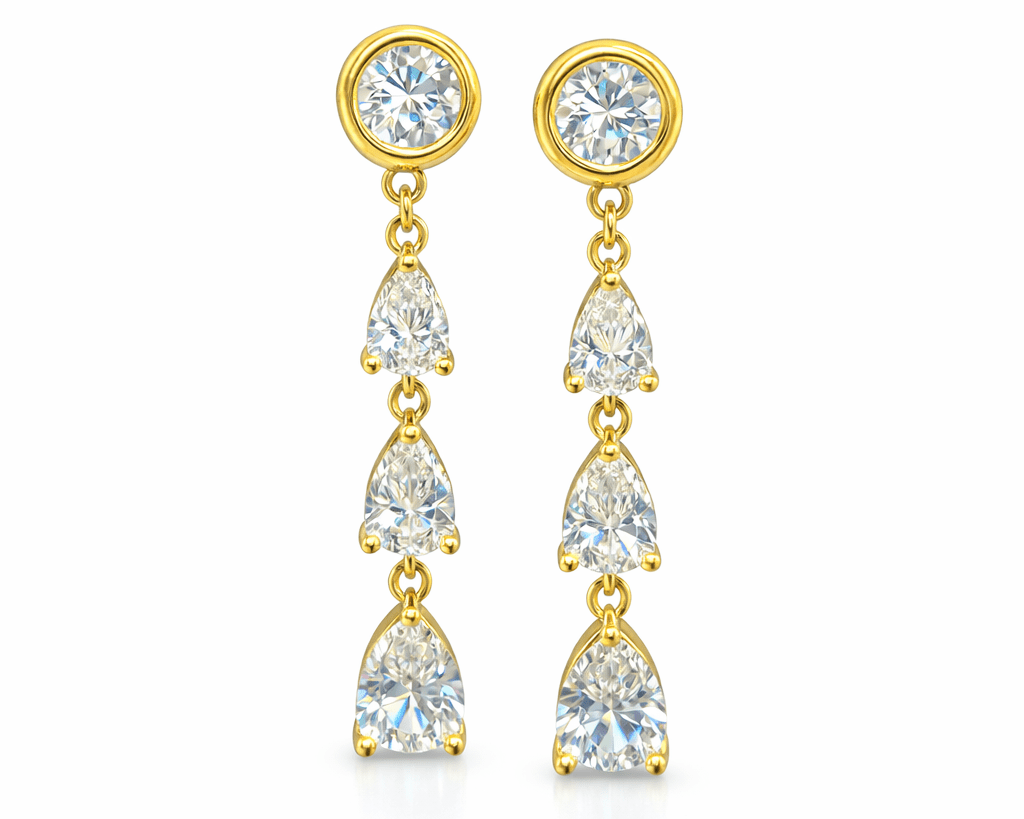 The Diamond Convertible - 2 - in - 1 Bezel Stud & Pear Cascade Back Drop Earrings - NOA Jewels - 