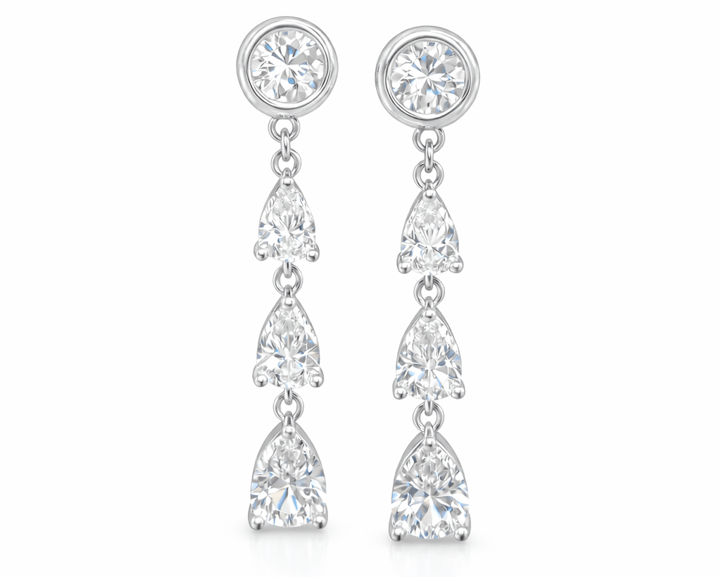 The Diamond Convertible - 2 - in - 1 Bezel Stud & Pear Cascade Back Drop Earrings - NOA Jewels - 