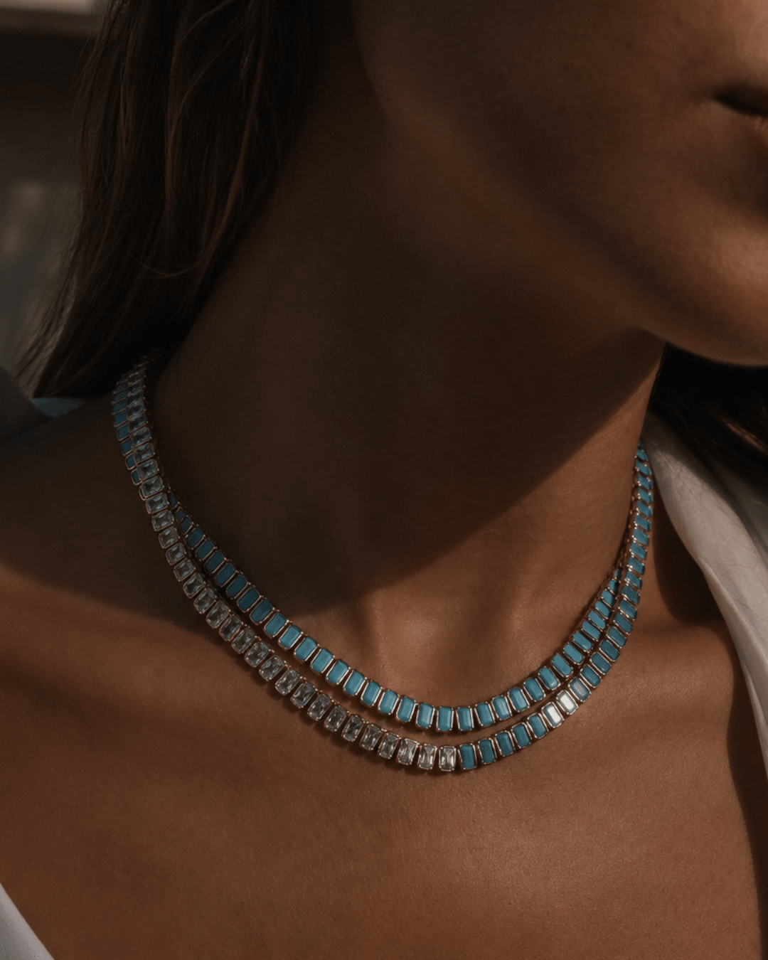 The Duchess Diamond & Turquoise Tennis Necklace - NOA Jewels -