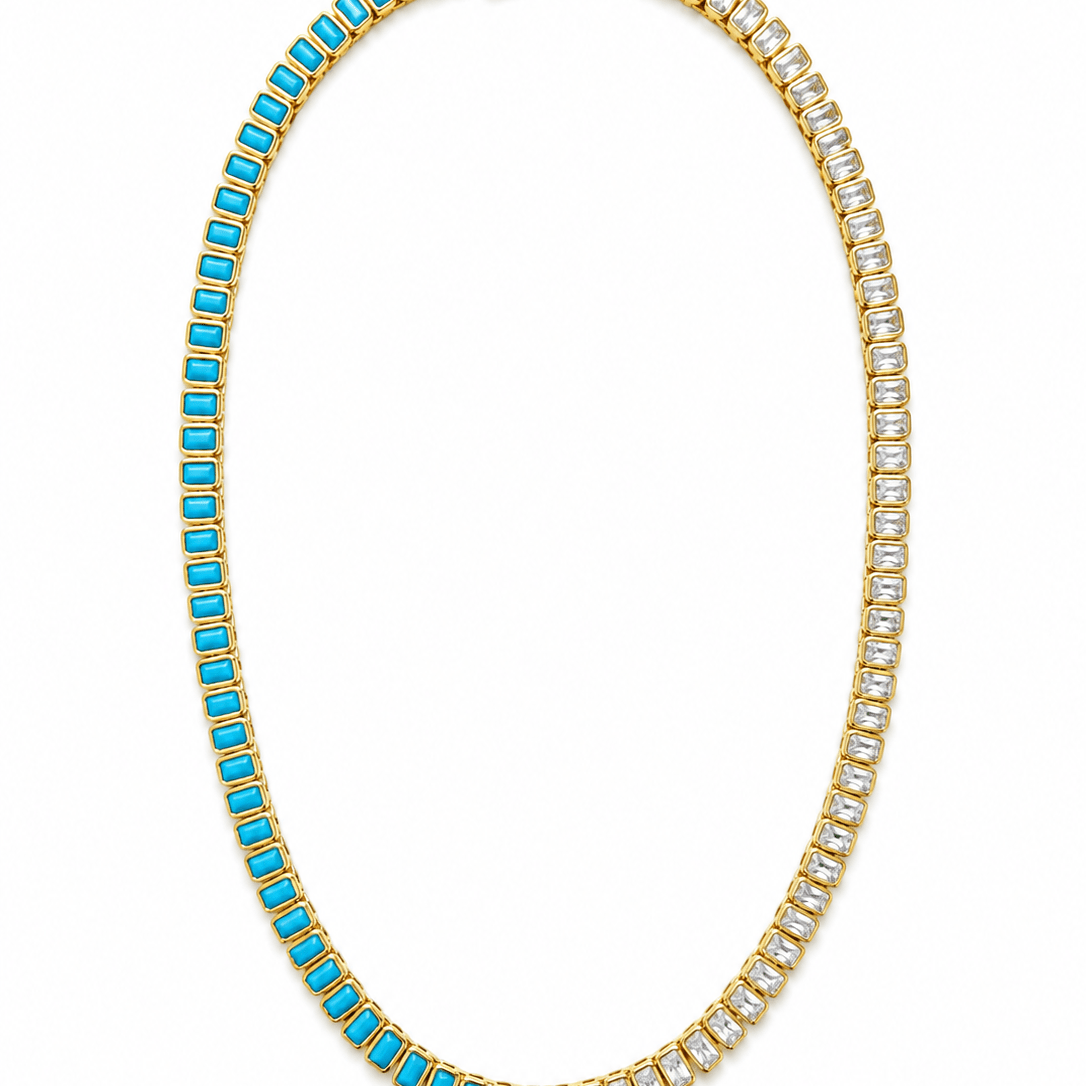The Duchess Diamond & Turquoise Tennis Necklace - NOA Jewels -