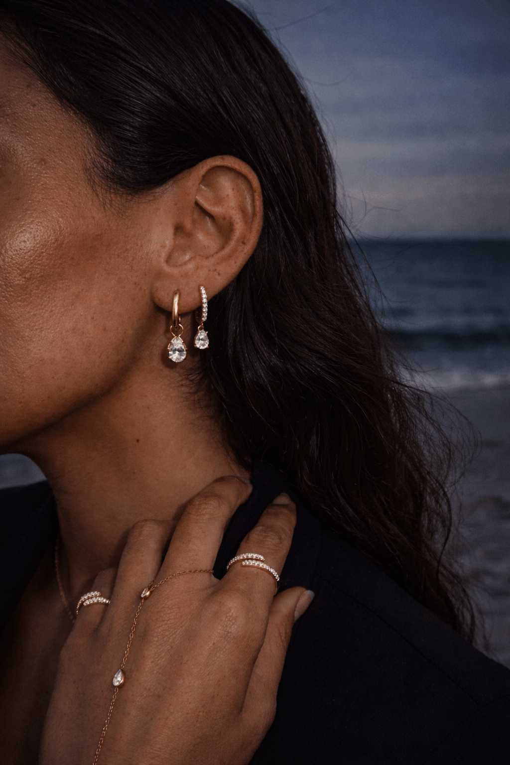 Valerie - Pear Diamond Stud Huggies - NOA Jewels - 