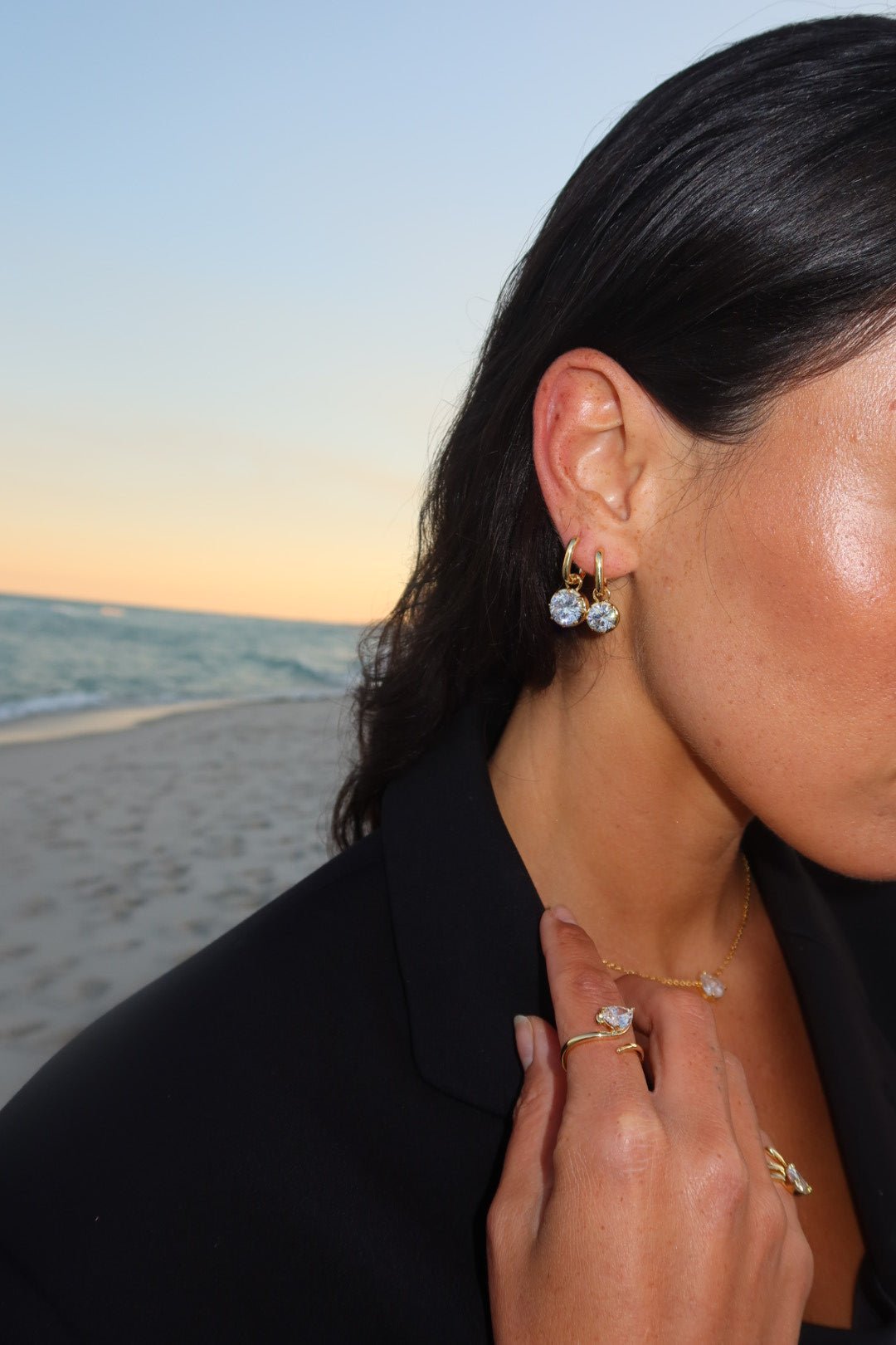 Valerie - Round Diamond Stud Huggie - NOA Jewels - 