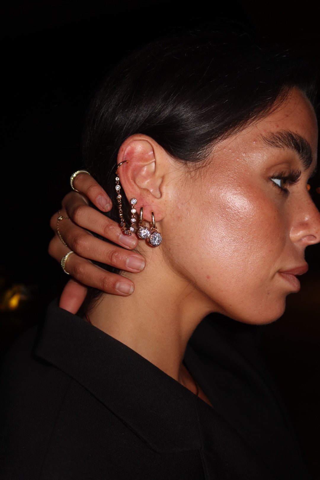 Valerie - Round Diamond Stud Huggie - NOA Jewels - 