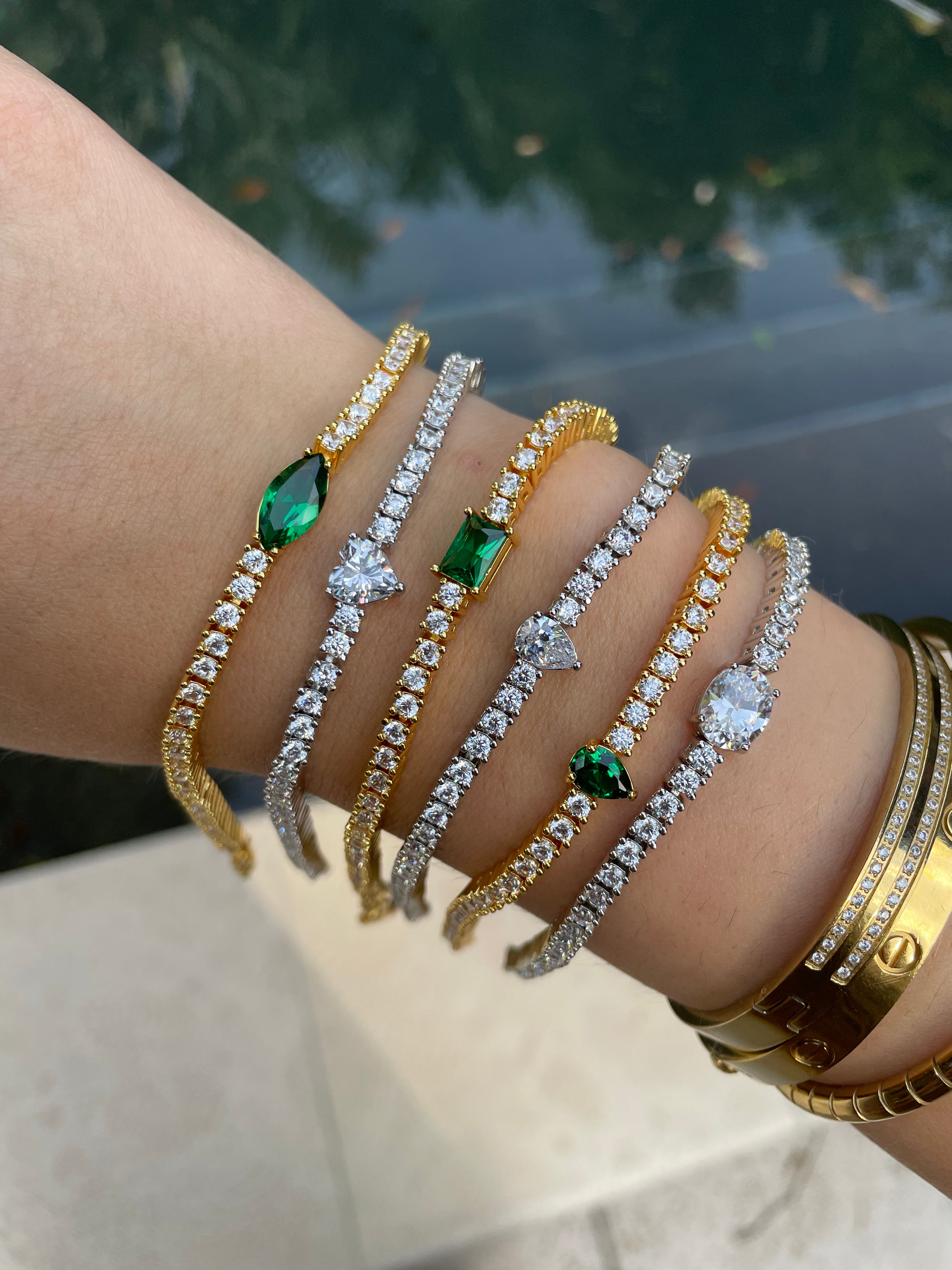 Single Emerald Green Rectangle Tennis Bracelet