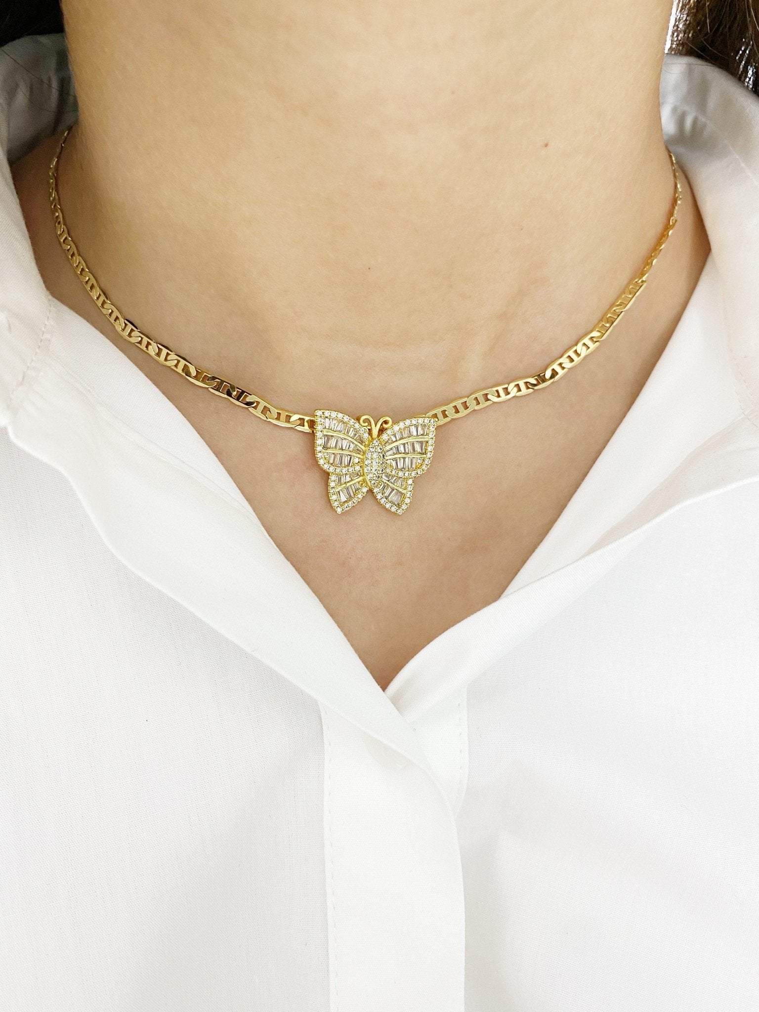 Butterfly Baguette Necklace ROSE -  Skin Molding Chain