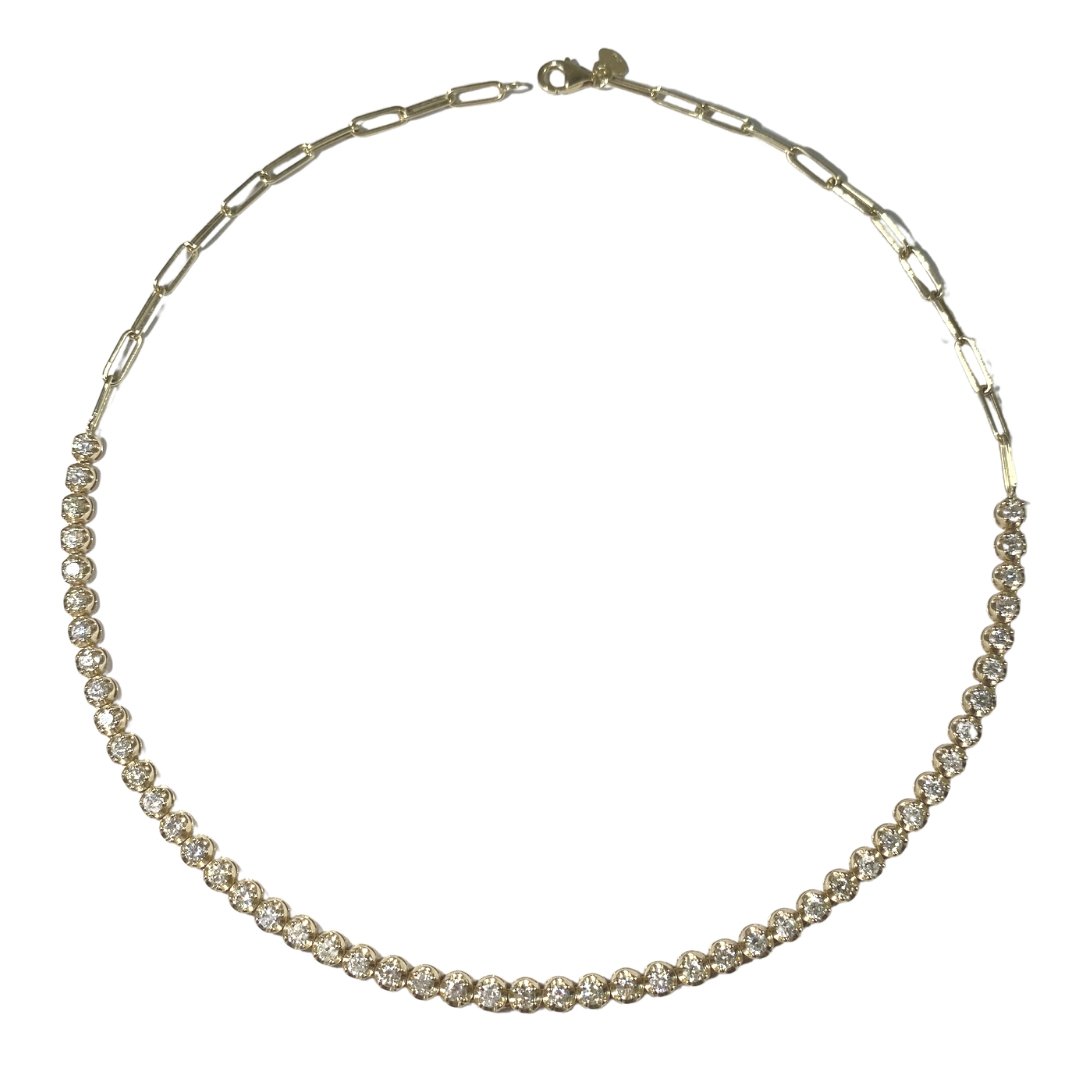 Diamond Tennis Necklace Paper Clip Chain Small - NOA -