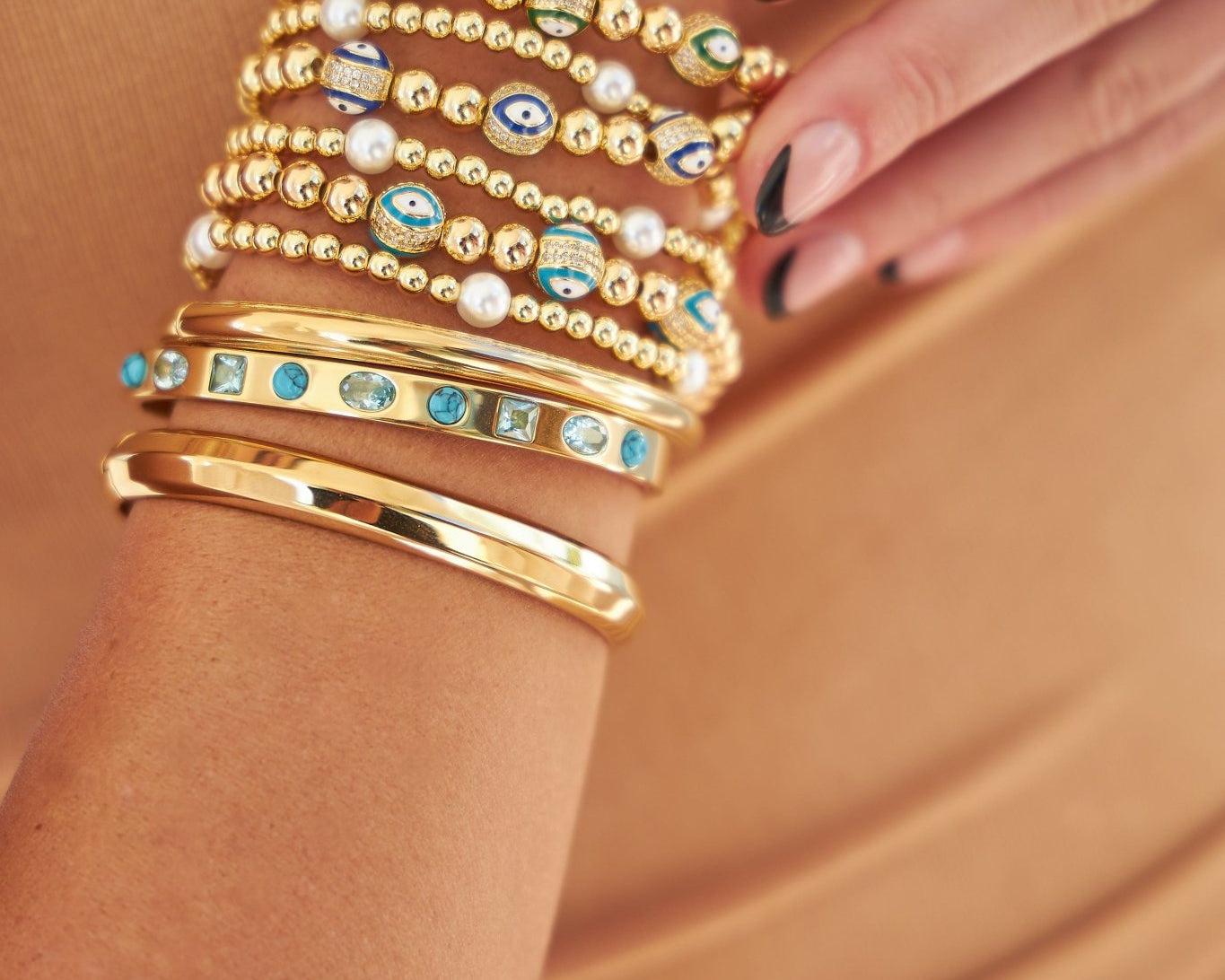 Evil Eye Gold Bead Bracelets - NOA -