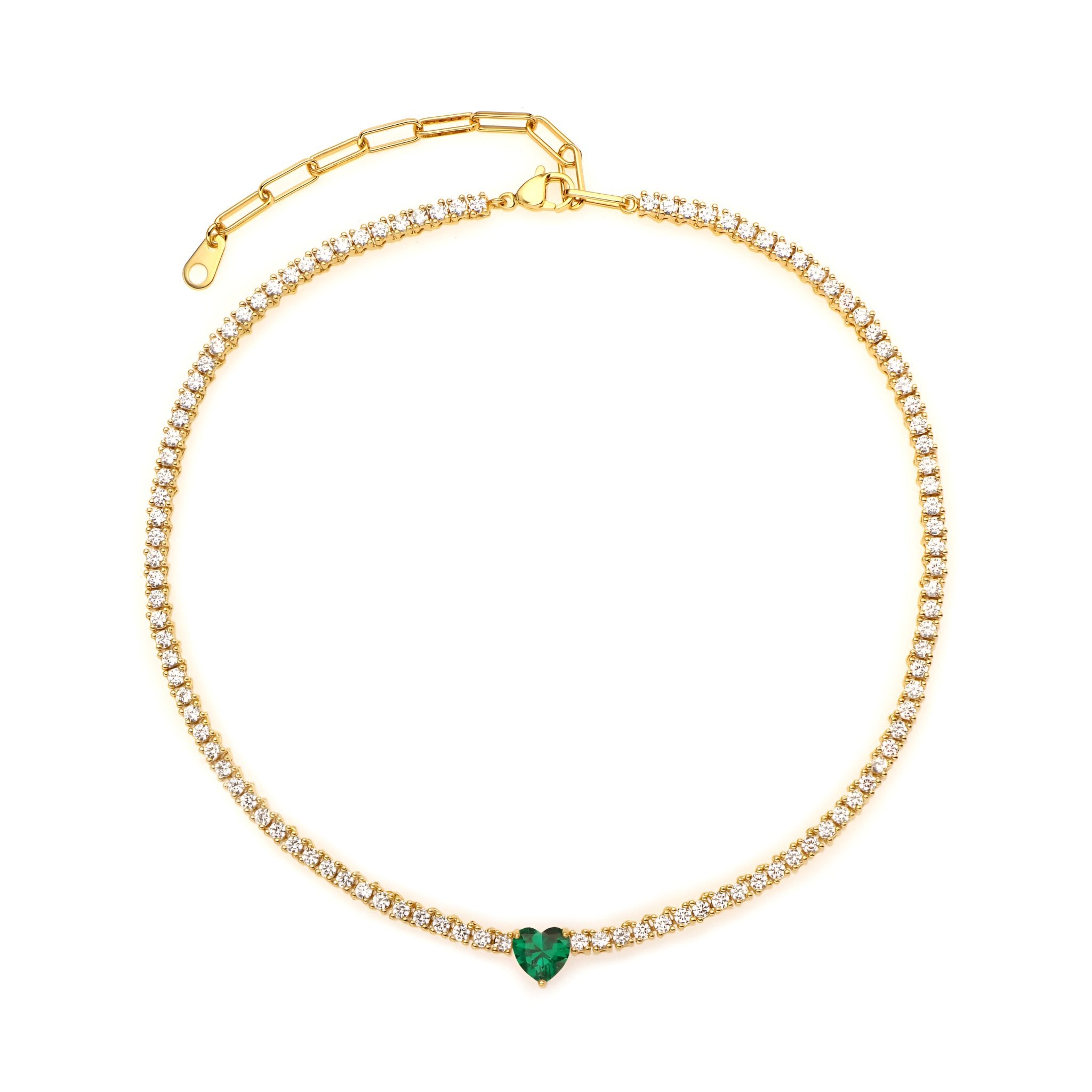 Heart Tennis Choker Emerald - NOA Jewels - Necklace