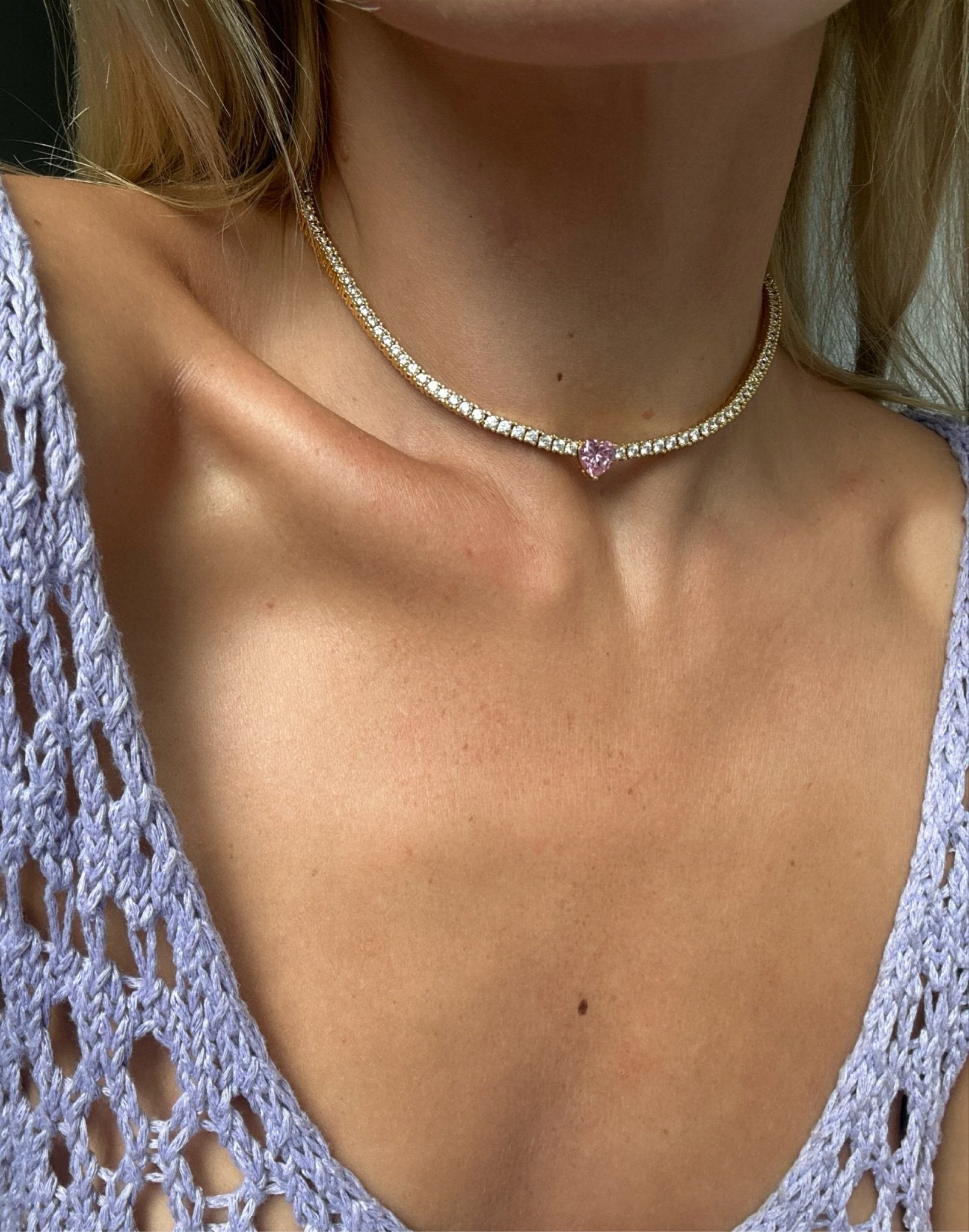 Heart Tennis Choker Pink Sapphire - NOA Jewels -
