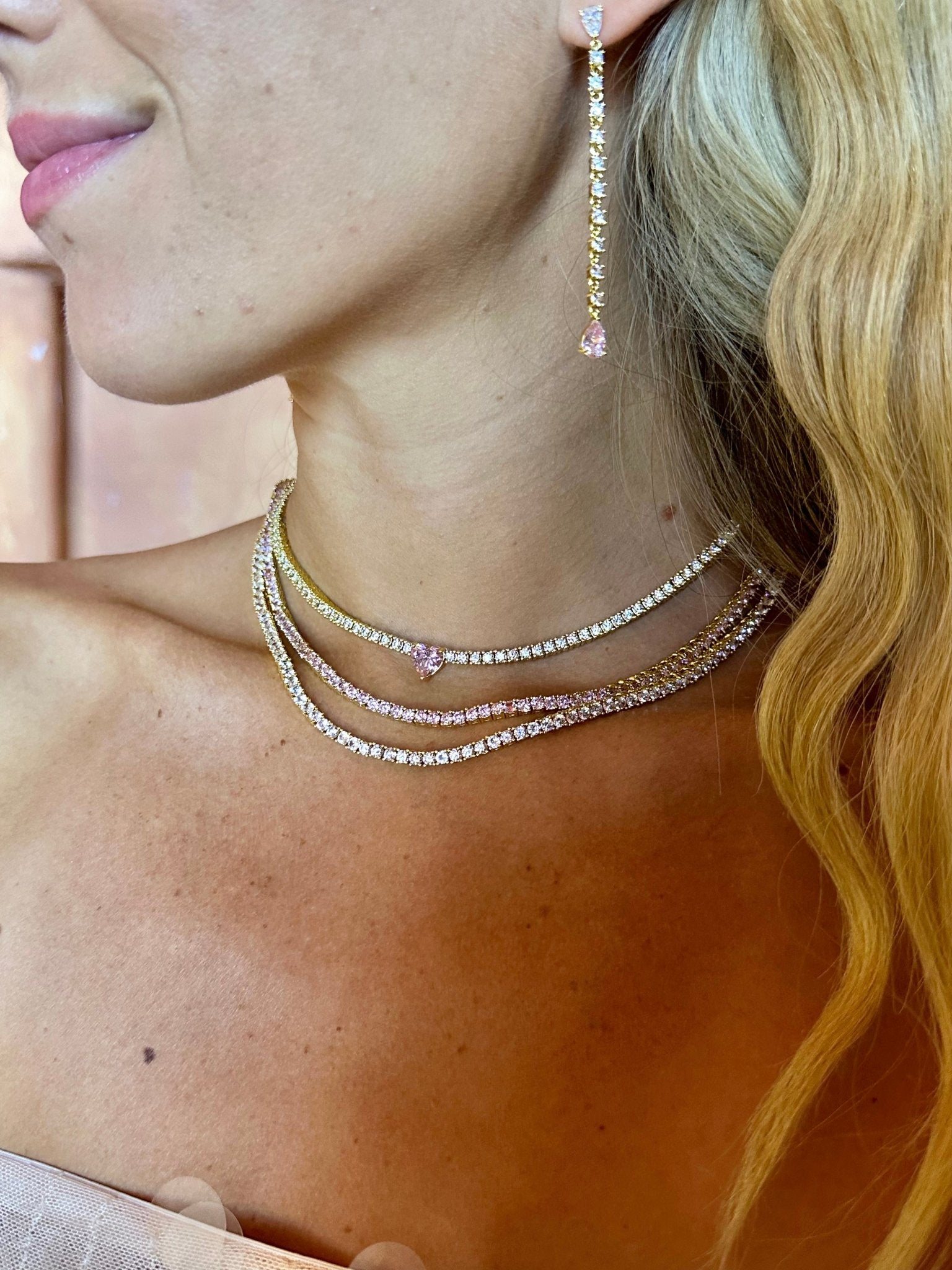 Heart Tennis Choker Pink Sapphire - NOA Jewels -