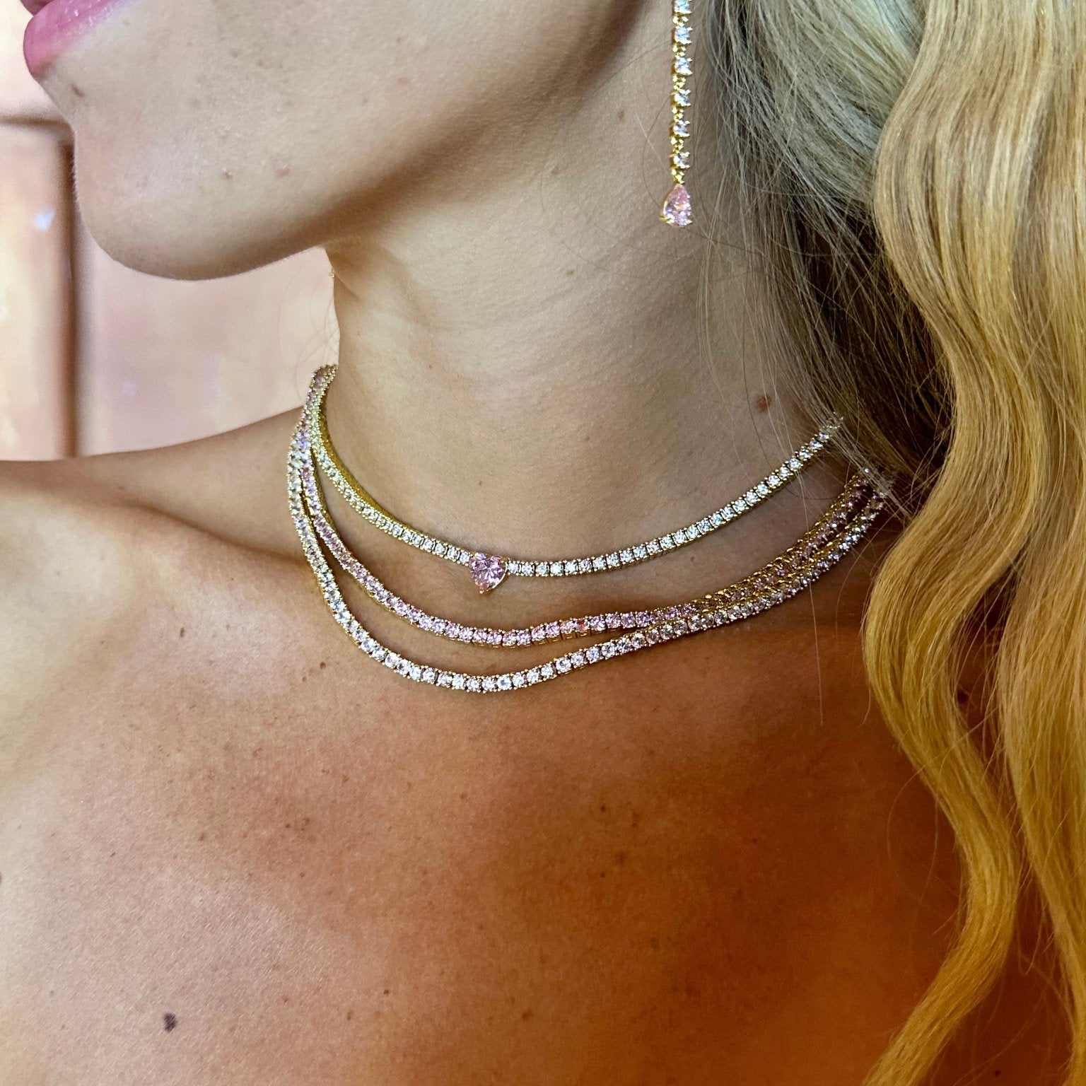 Heart Tennis Choker Pink Sapphire - NOA Jewels -