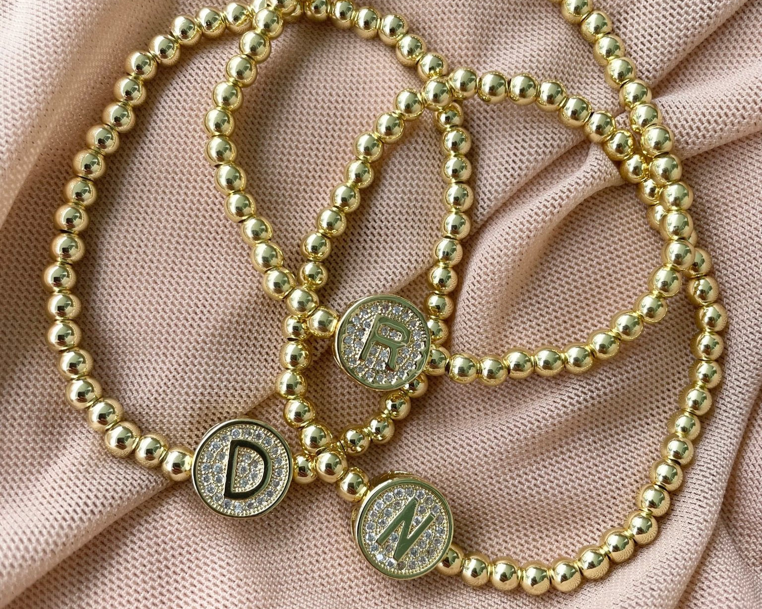 Letter Disk Gold Bead Bracelets - NOA -