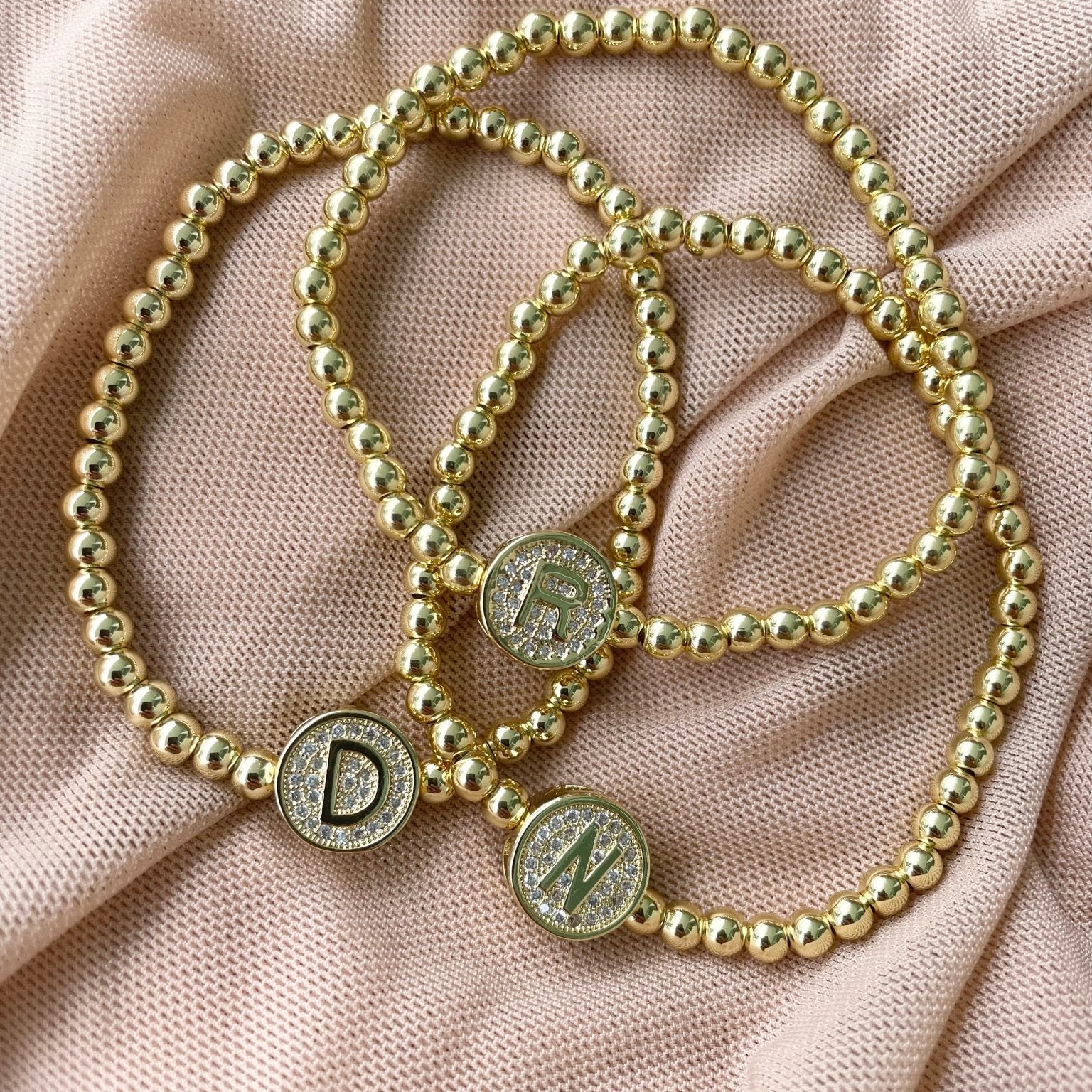Letter Disk Gold Bead Bracelets - NOA -