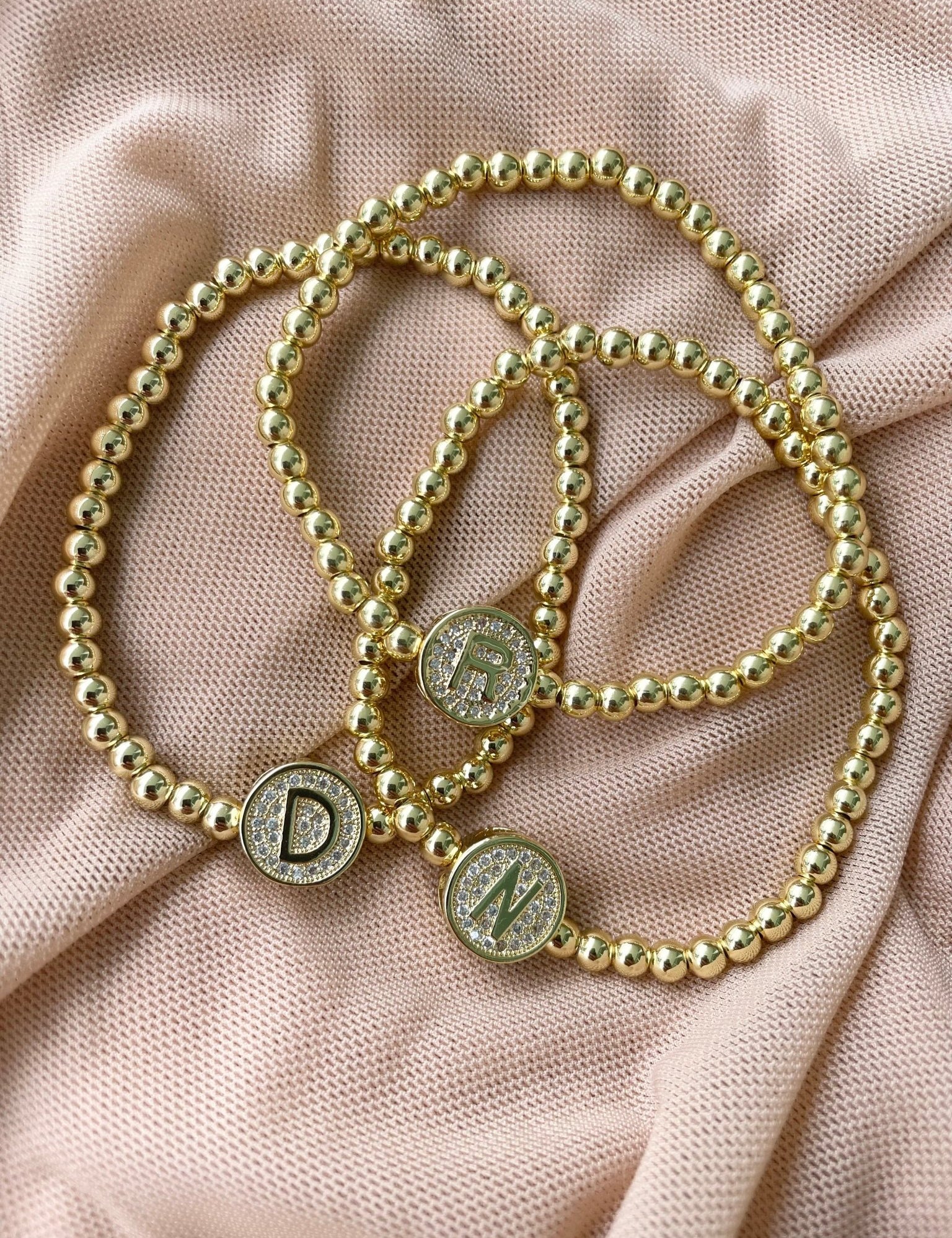Letter Disk Gold Bead Bracelets - NOA -