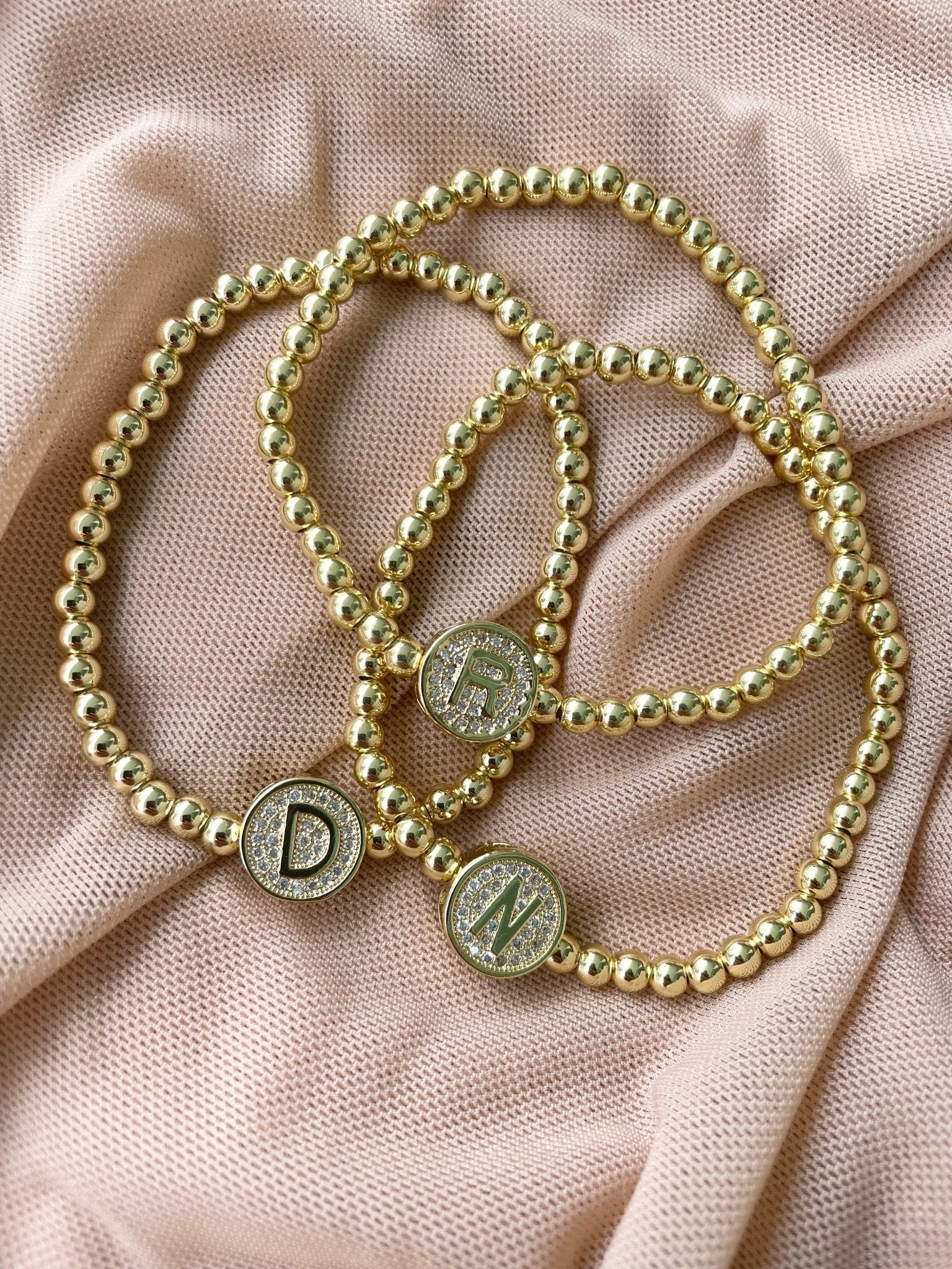 Letter Disk Gold Bead Bracelets