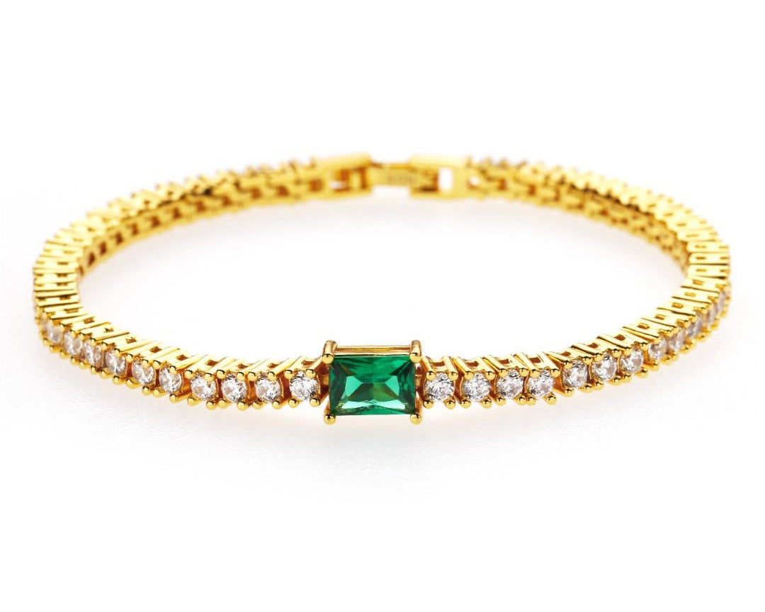 Single Emerald Green Rectangle Tennis Bracelet - NOA -