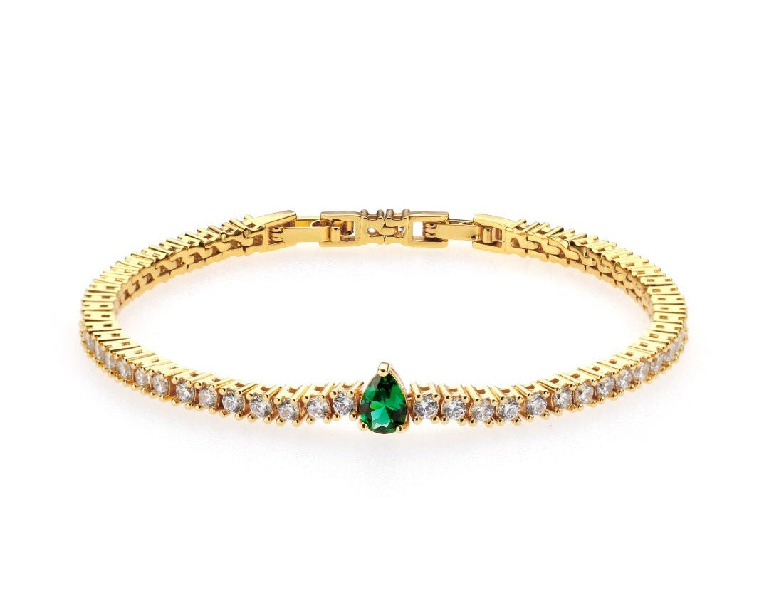 Single Emerald Green Tear Drop Tennis Bracelet - NOA -