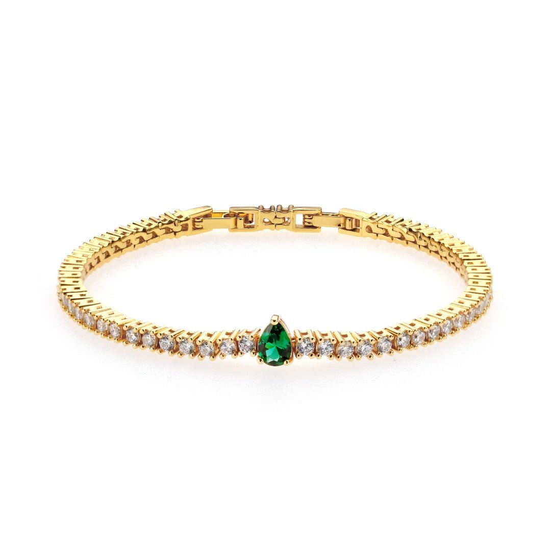 Single Emerald Green Tear Drop Tennis Bracelet