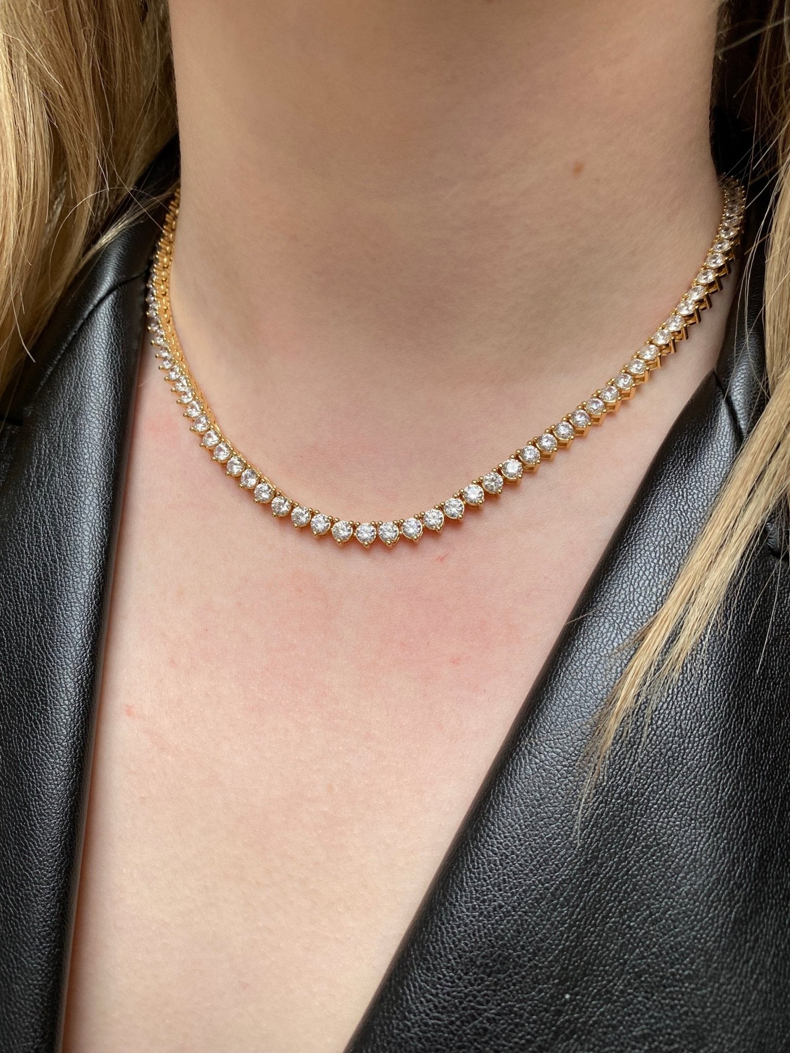 Real 10k Gold Rose Chain Tennis Necklace Diamond Cuts Shiny Men Women 18